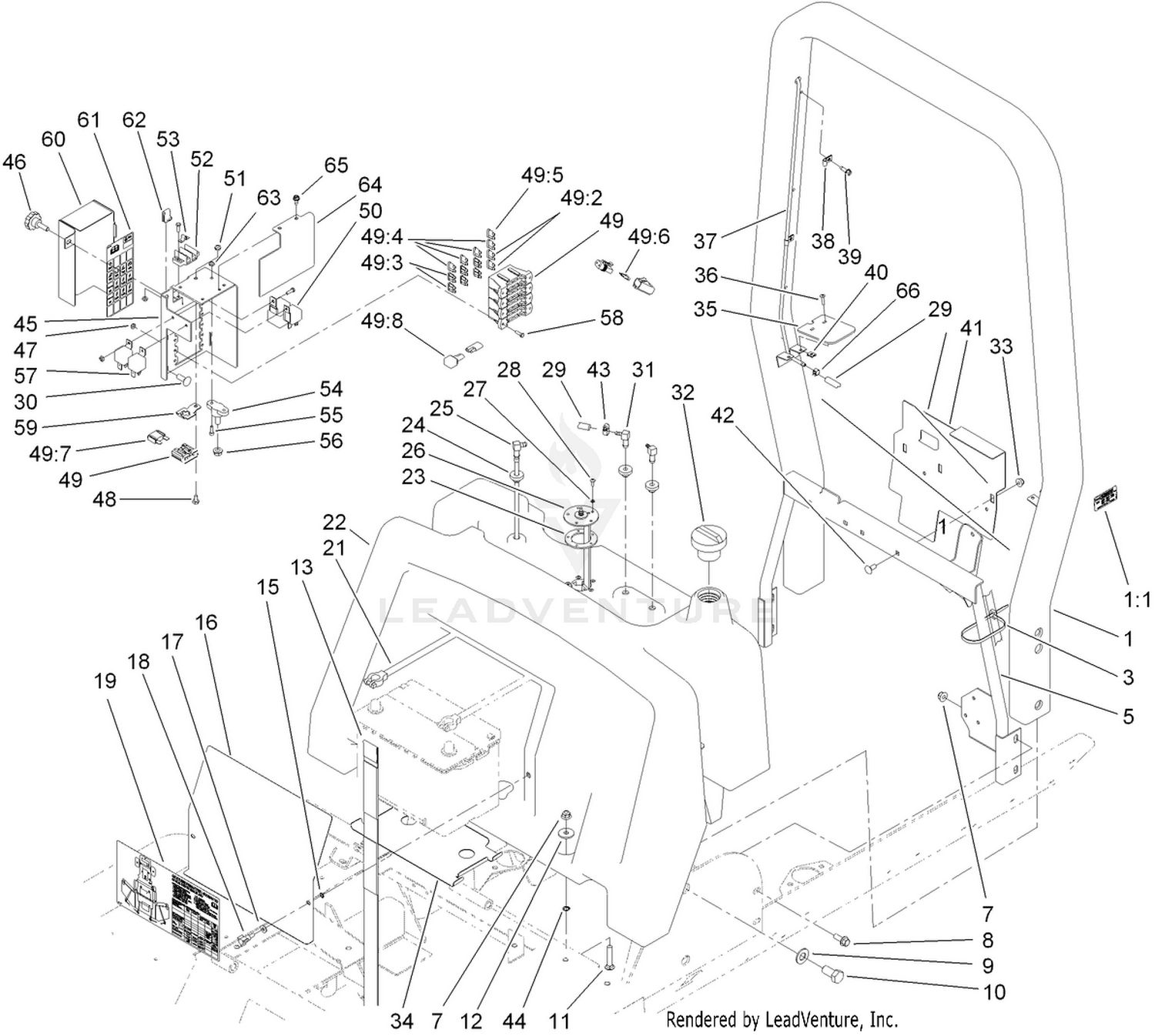 Fuel Tank, Battery and  Roll-Over Protection System Assembly