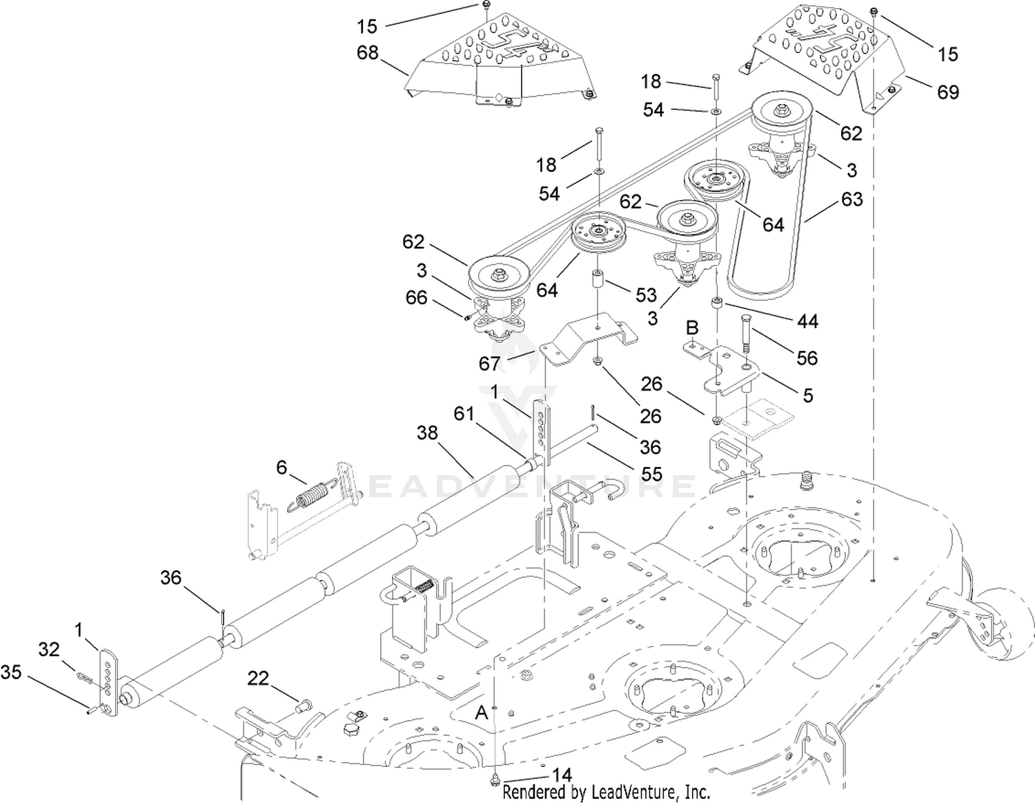 Deck Roller, Belt, Cover and Pulley Assembly