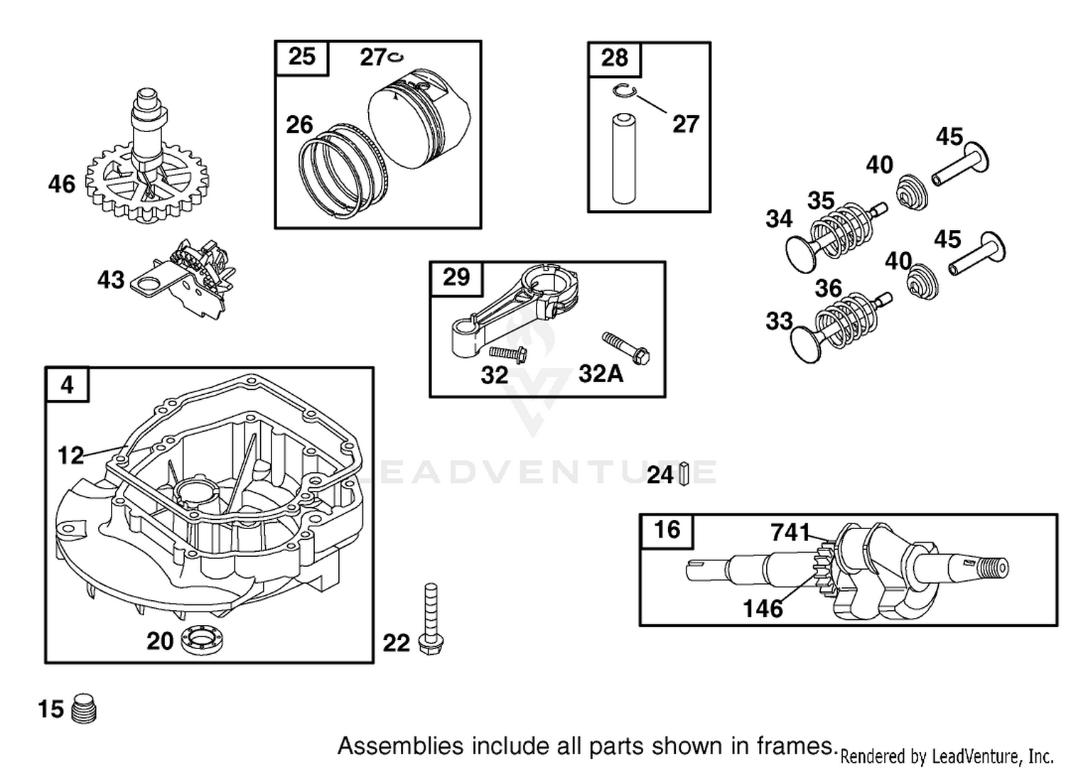 Crankcase / Crankshaft / Piston / and Valve Assembly Briggs and Stratton Model 12F802-1770-B1