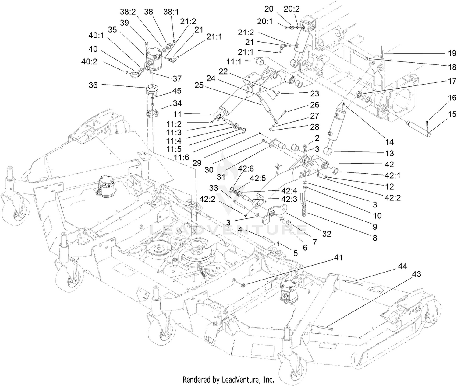 Front Deck, Lift Arm and Cylinder Assembly