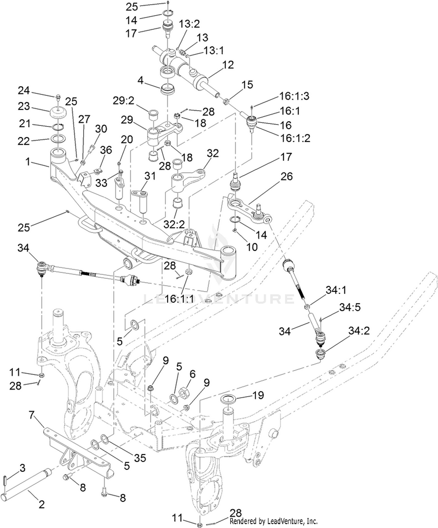 Front Axle and Tie Rod Assembly
