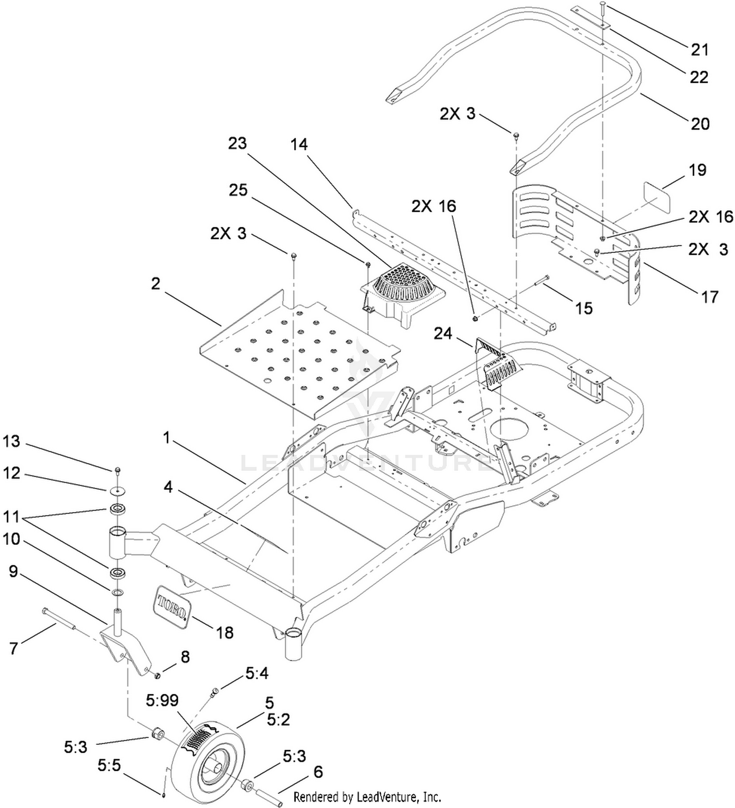 Main Frame and Front Caster Wheel Assembly