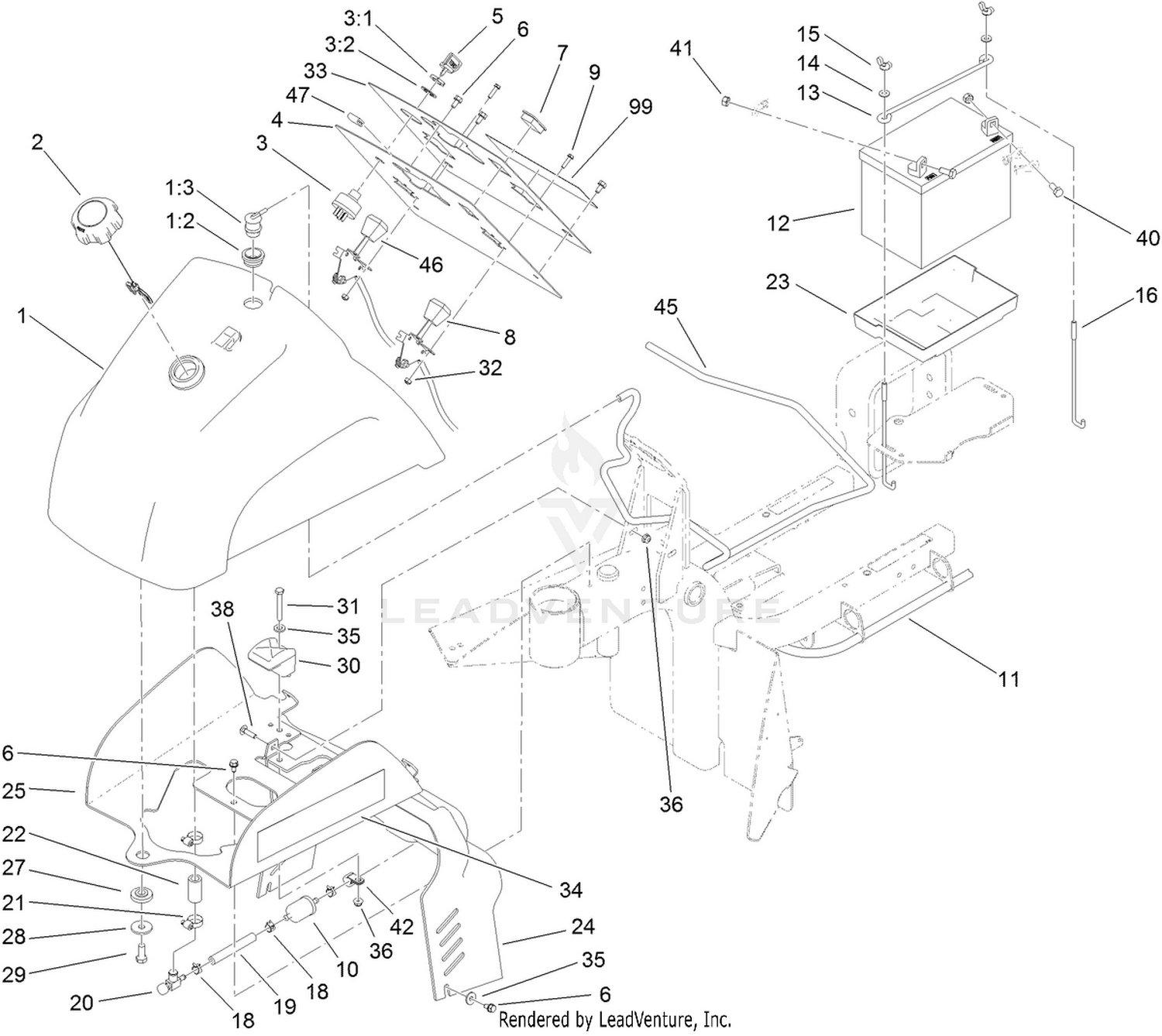 Fuel Tank and Battery Assembly