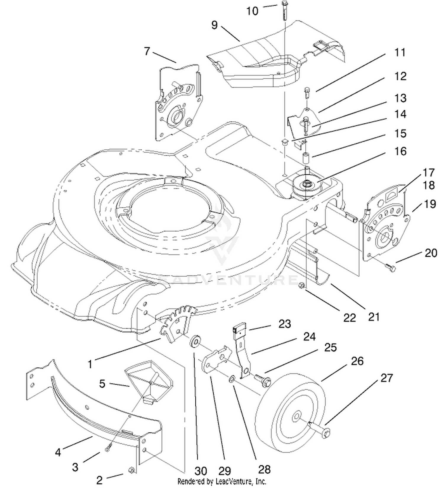 Housing, Handle Brackets And Wheel Assembly