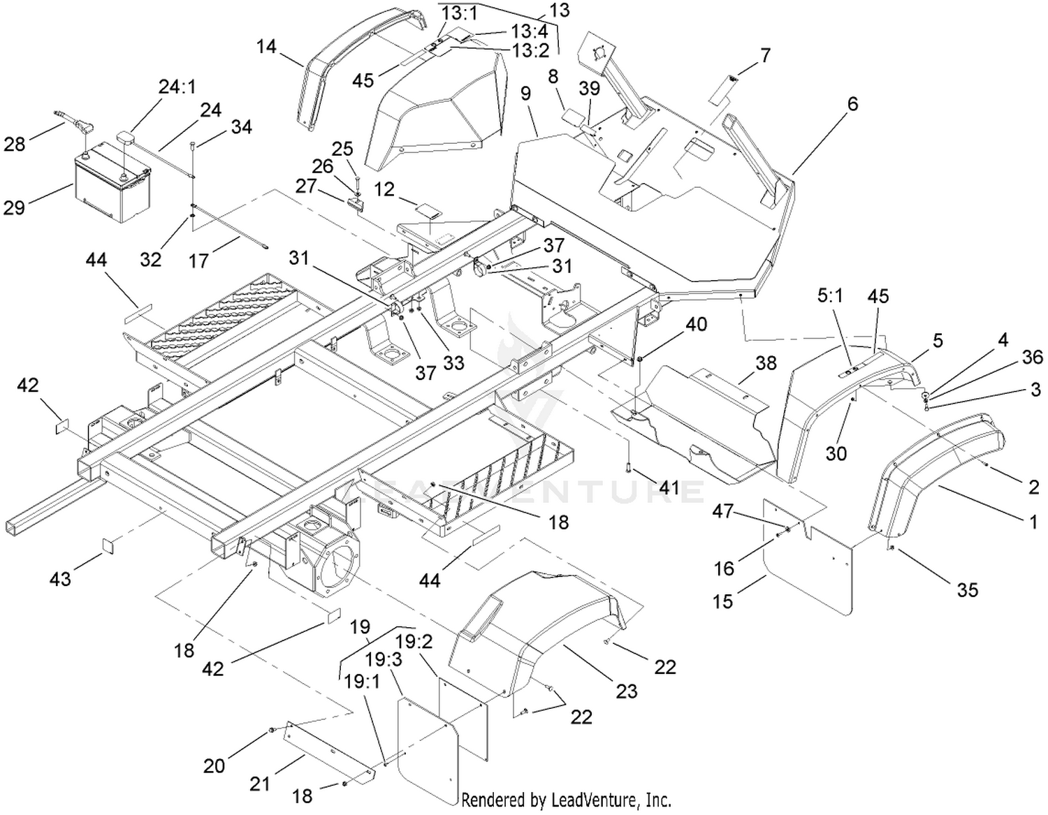 Frame, Fender and Battery Assembly