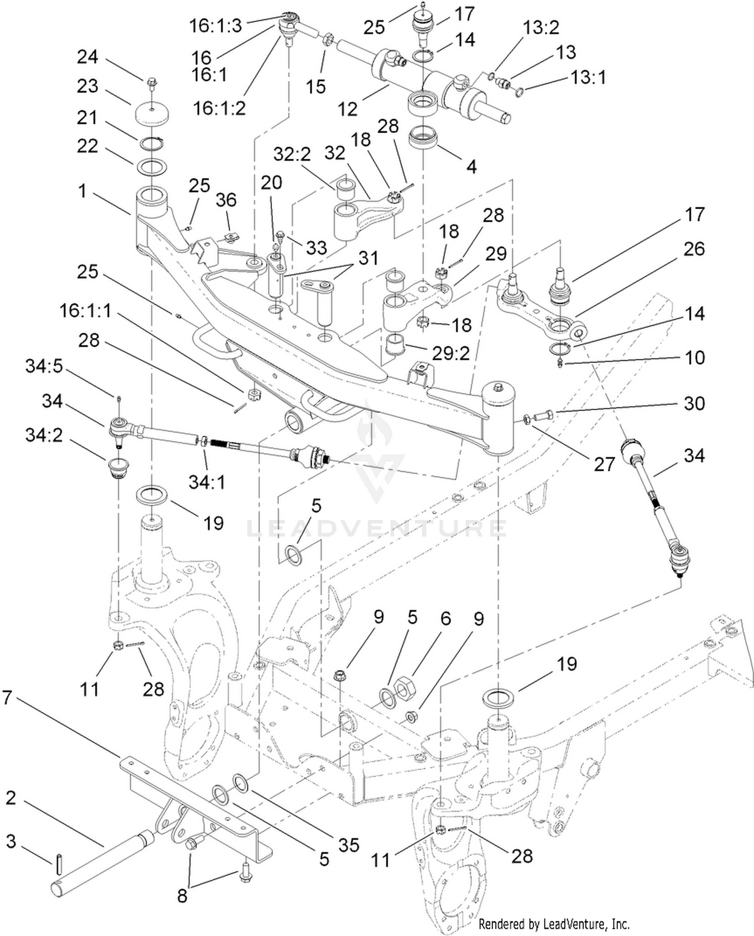 Front Axle and Tie Rod Assembly