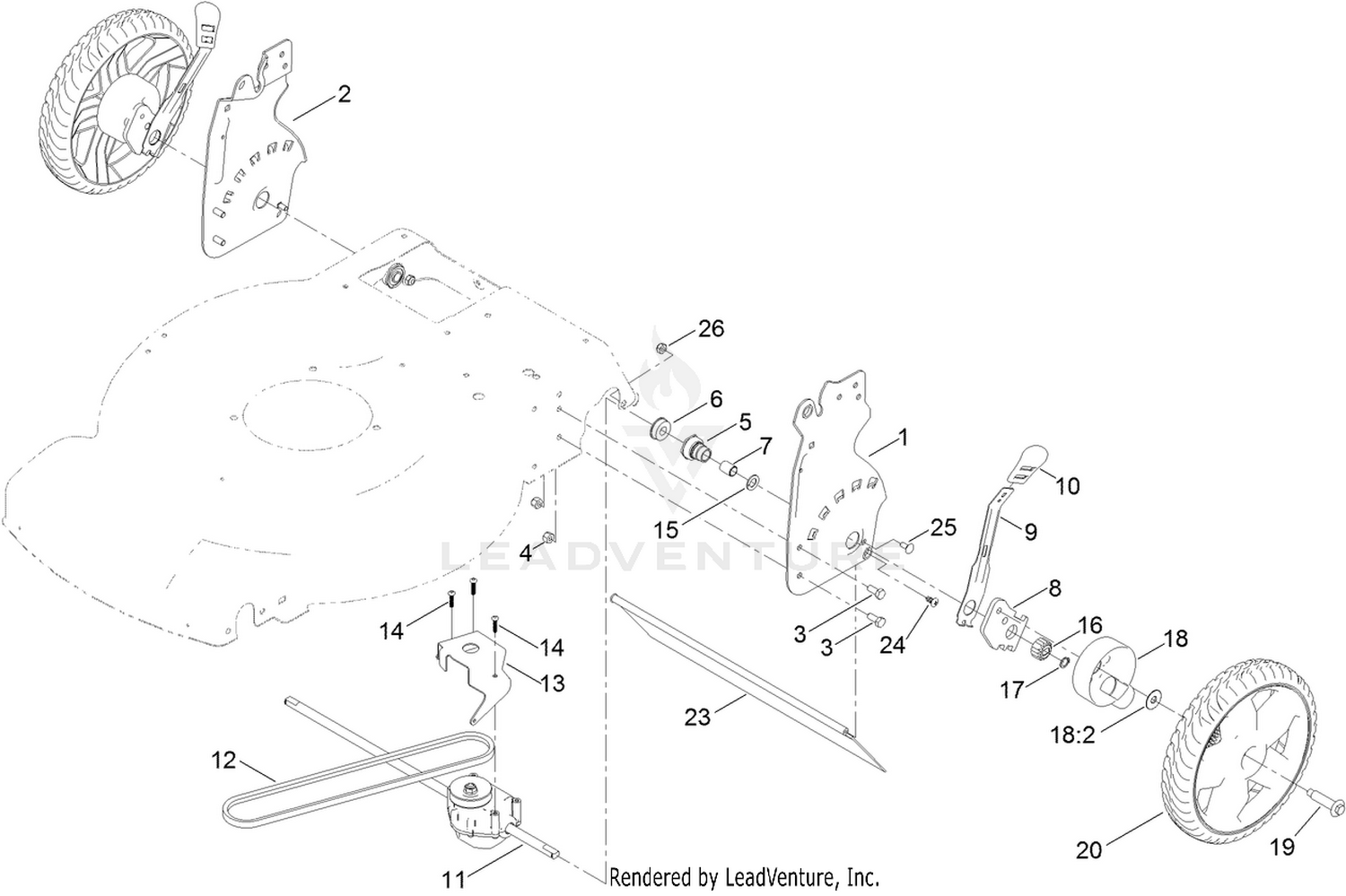 Rear Wheel and Height-of-Cut Assembly
