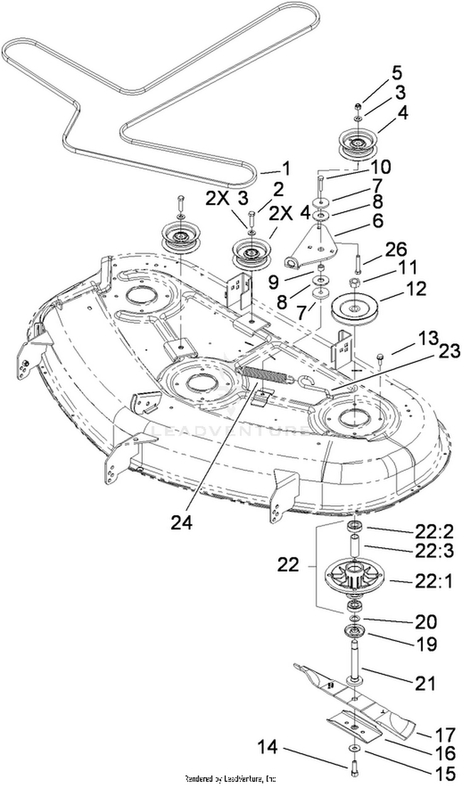 50 Inch Deck, Spindle and Drive Belt Assembly
