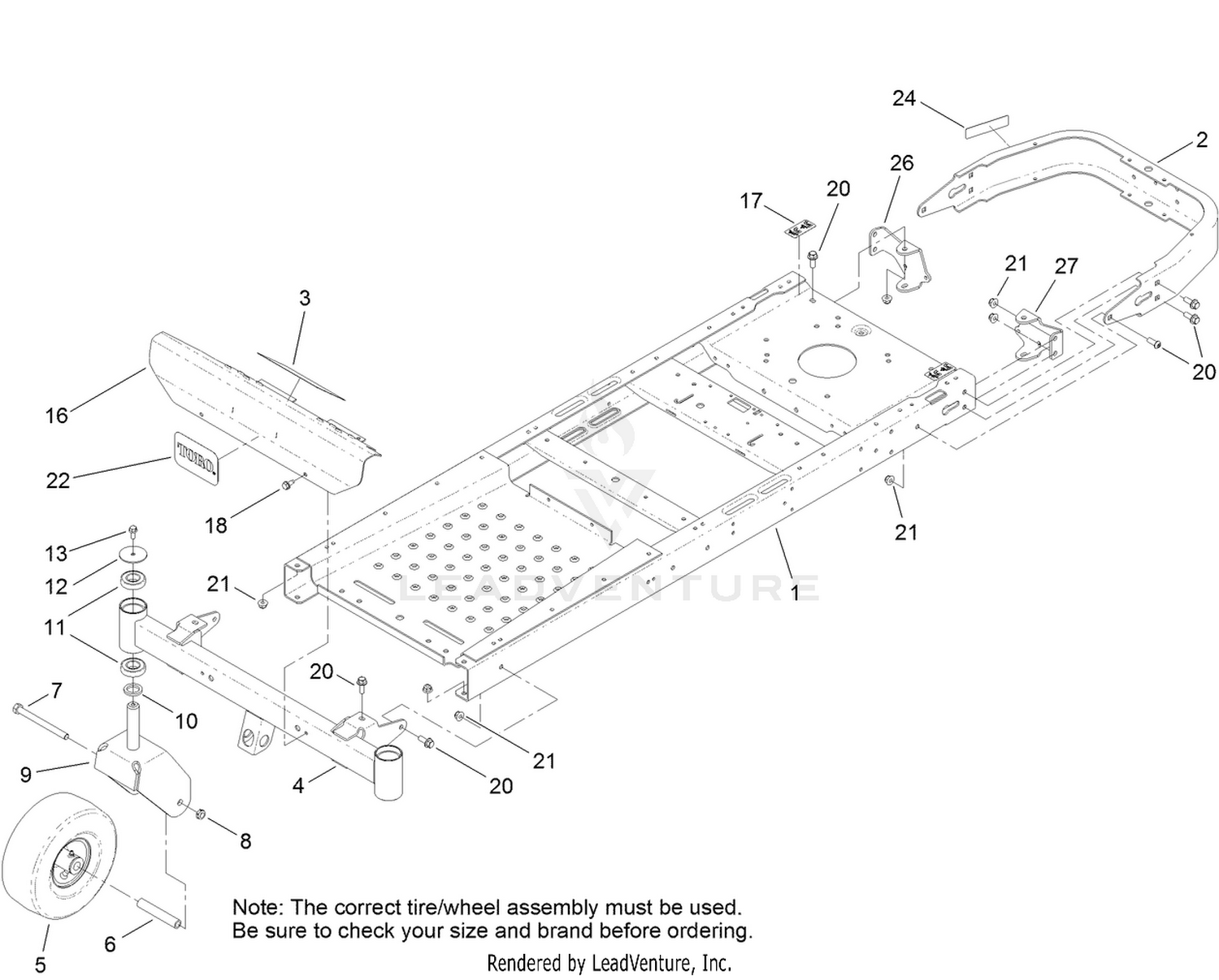 Frame, Front Axle and Caster Wheel Assembly