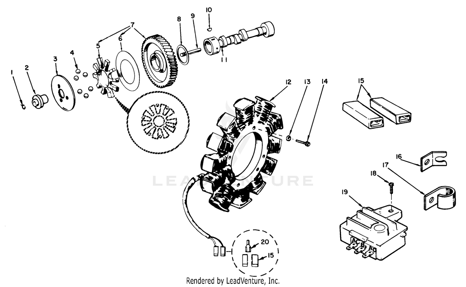 Engine, Onan Model No. B48g-Ga020 Type No. 4348g Camshaft And Flywheel Alternator