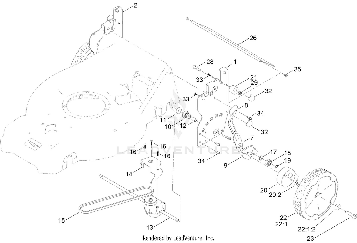 Rear Wheel and Height-of-Cut Assembly