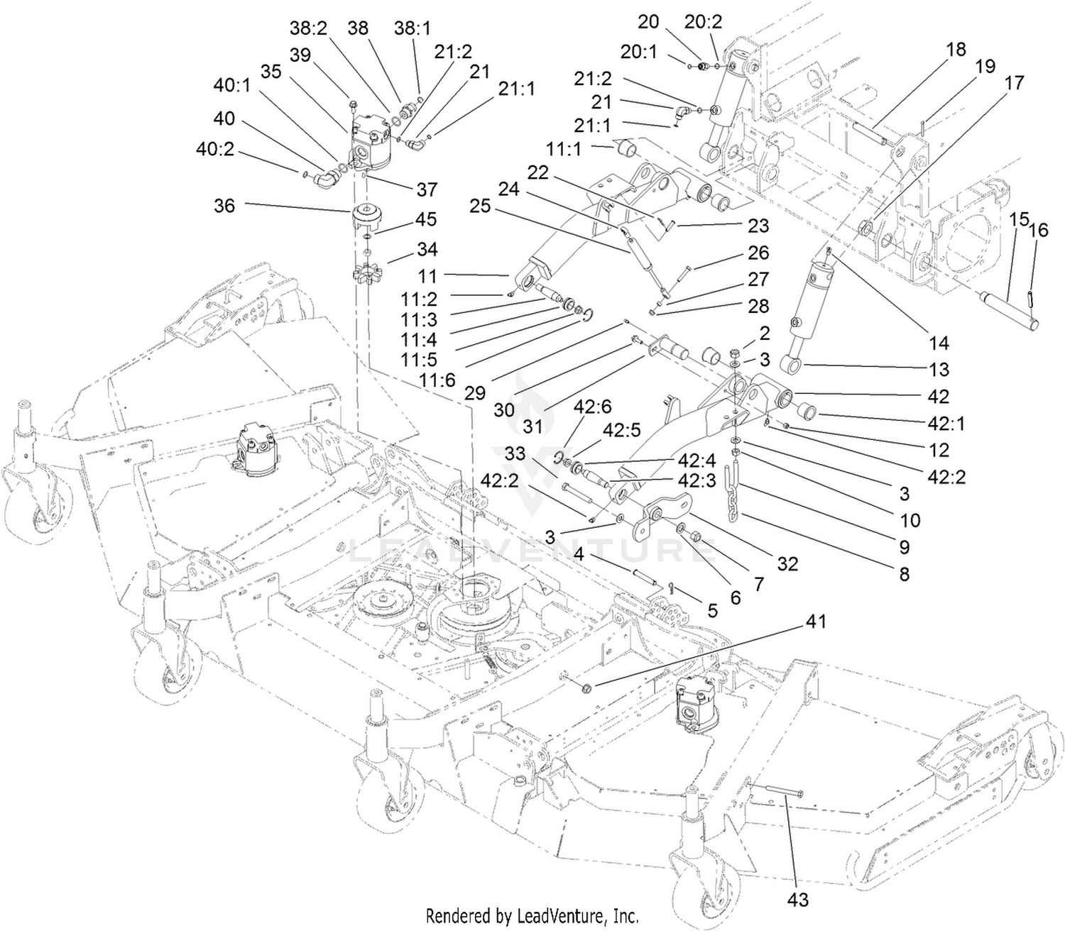 Front Deck, Lift Arm and Cylinder Assembly