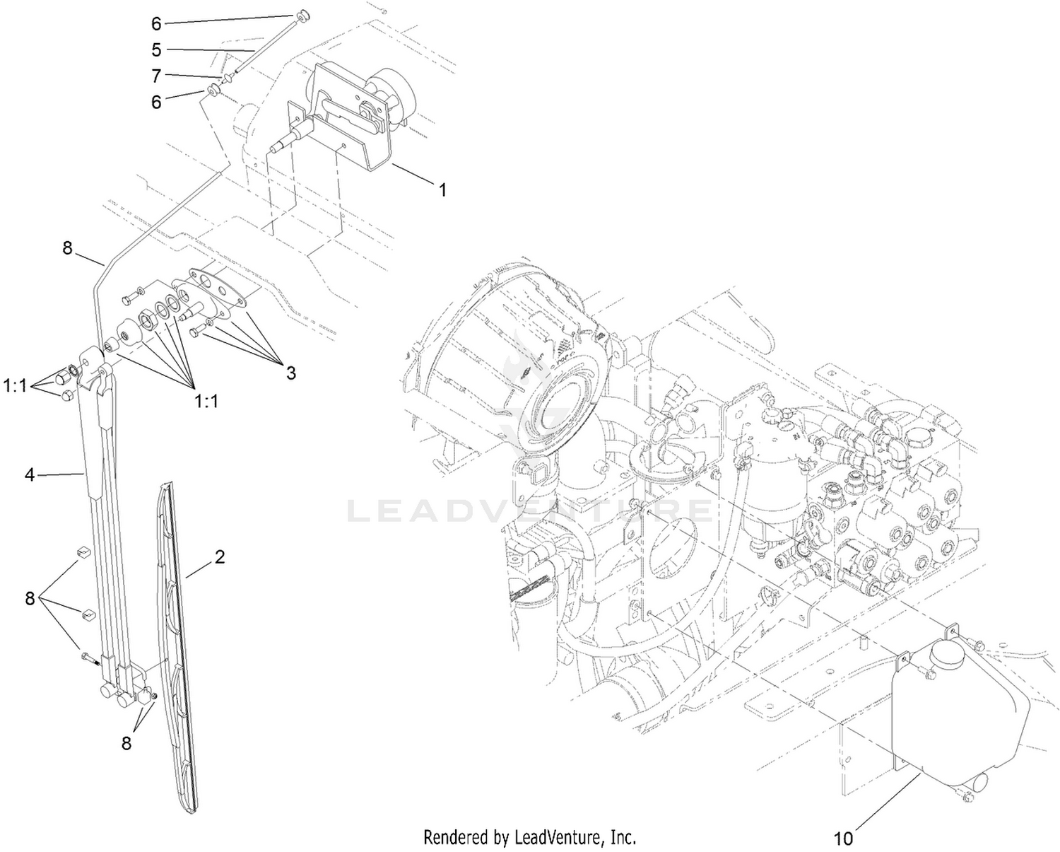 Window Wiper and Washer Bottle  Cab Assembly