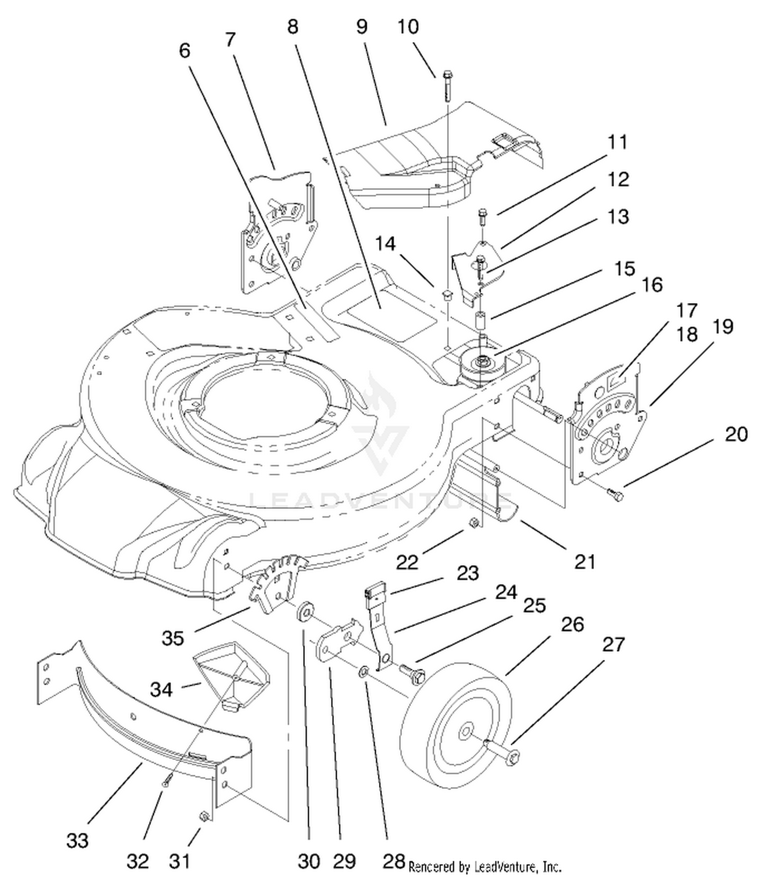 Housing, Handle Brackets,  Wheel Assembly