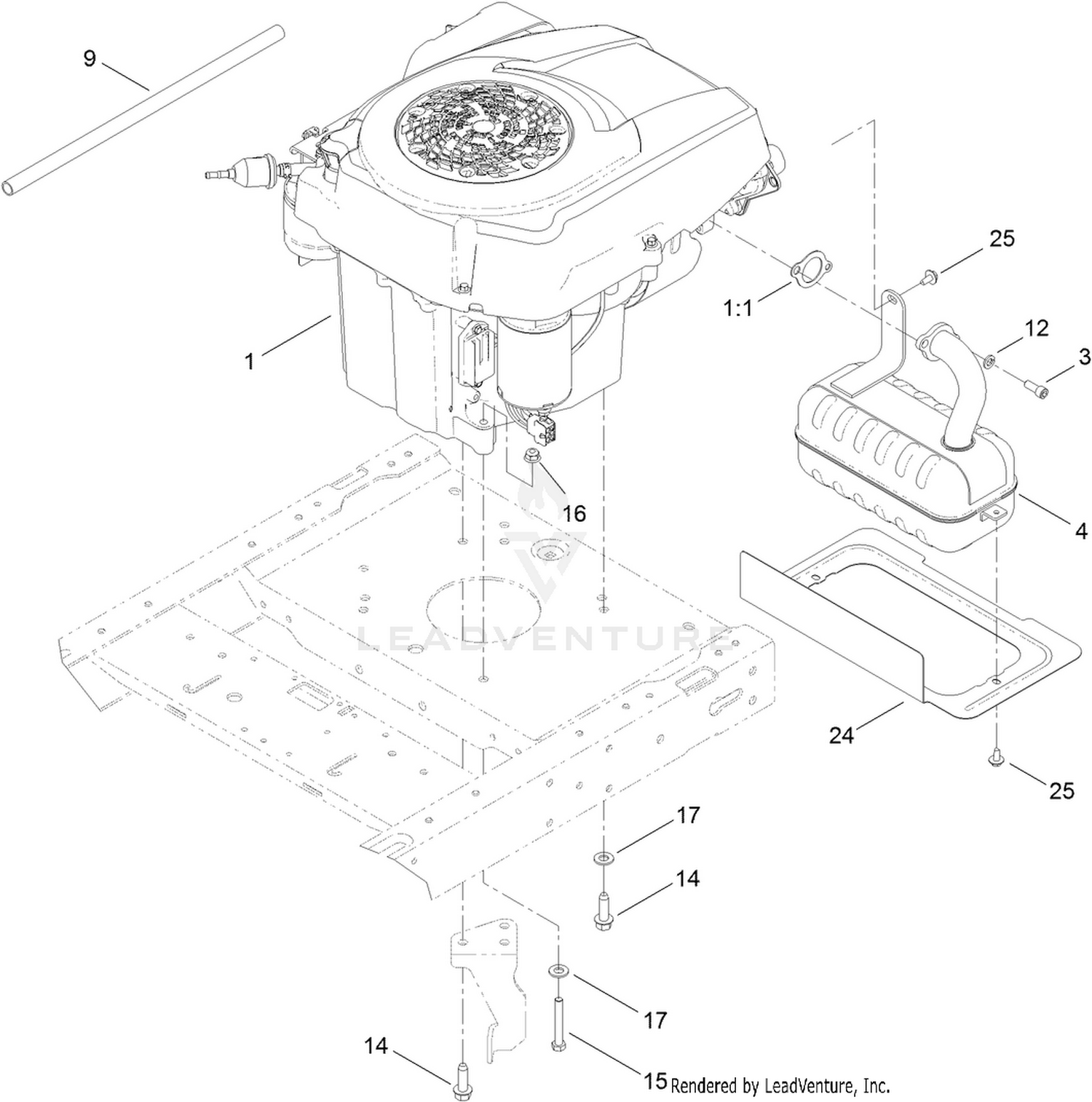 Engine and Muffler Assembly