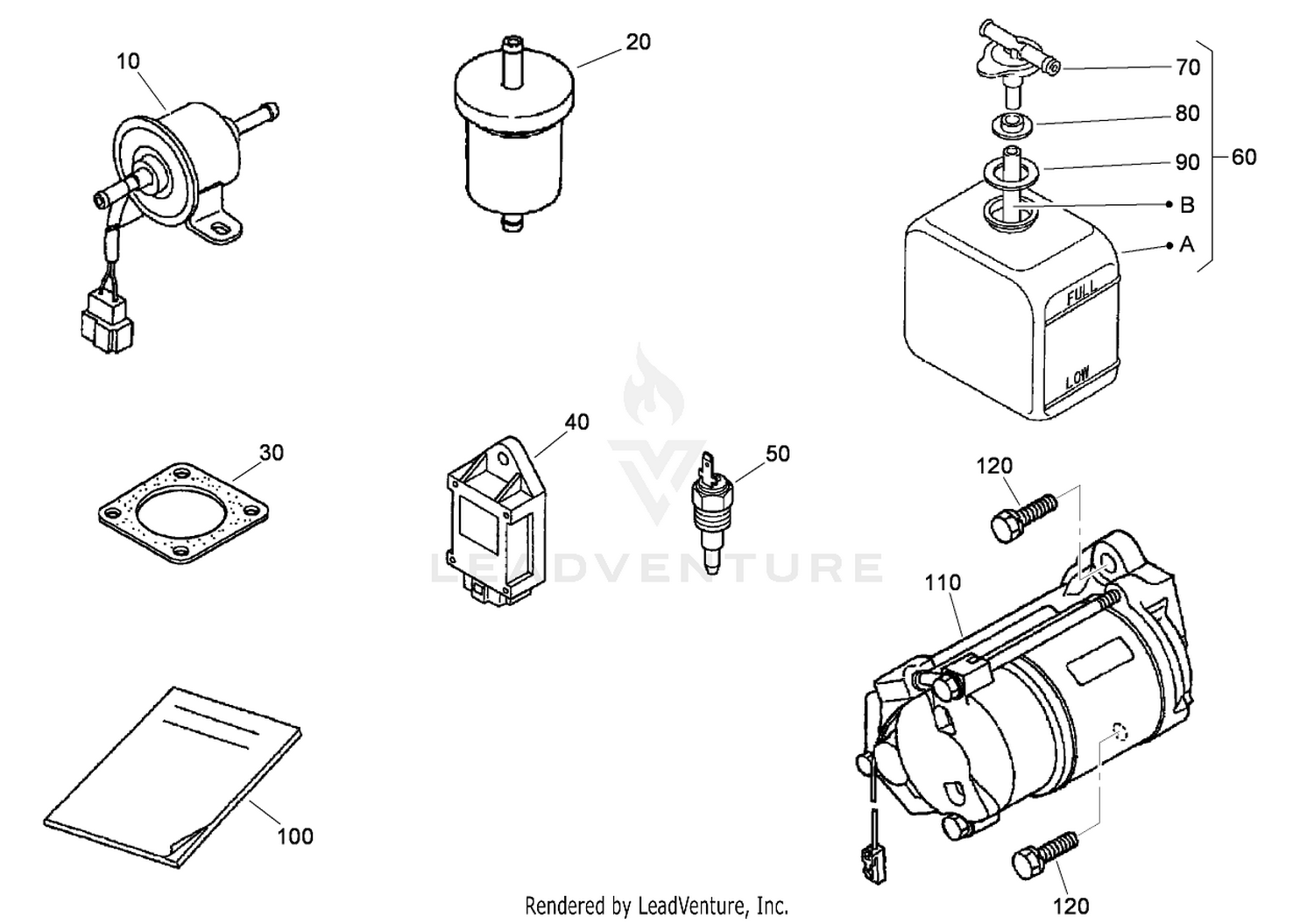 Starter, Overflow Bottle and Miscellaneous Engine Parts