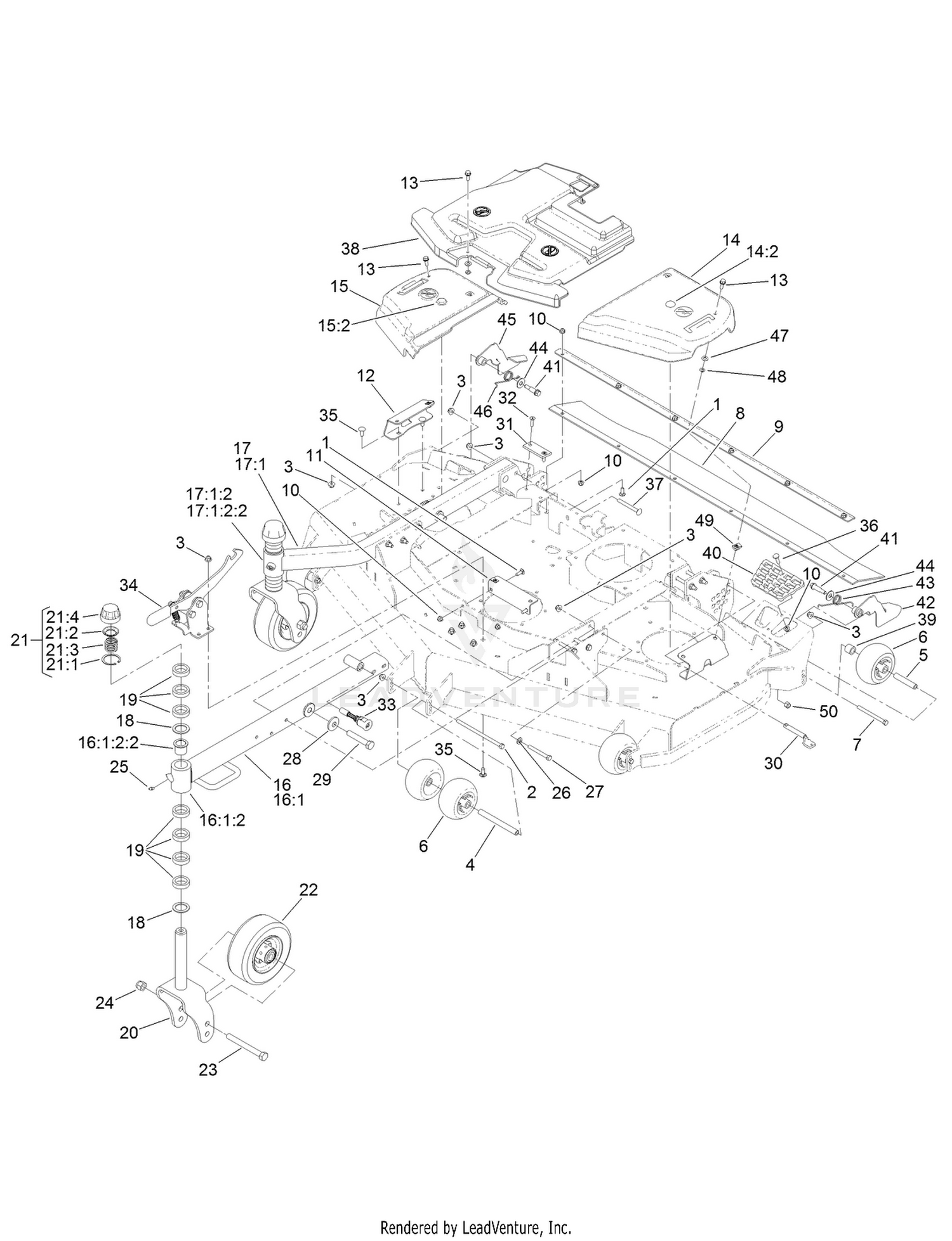 Belt Cover, Caster Arm and Wheel Assembly