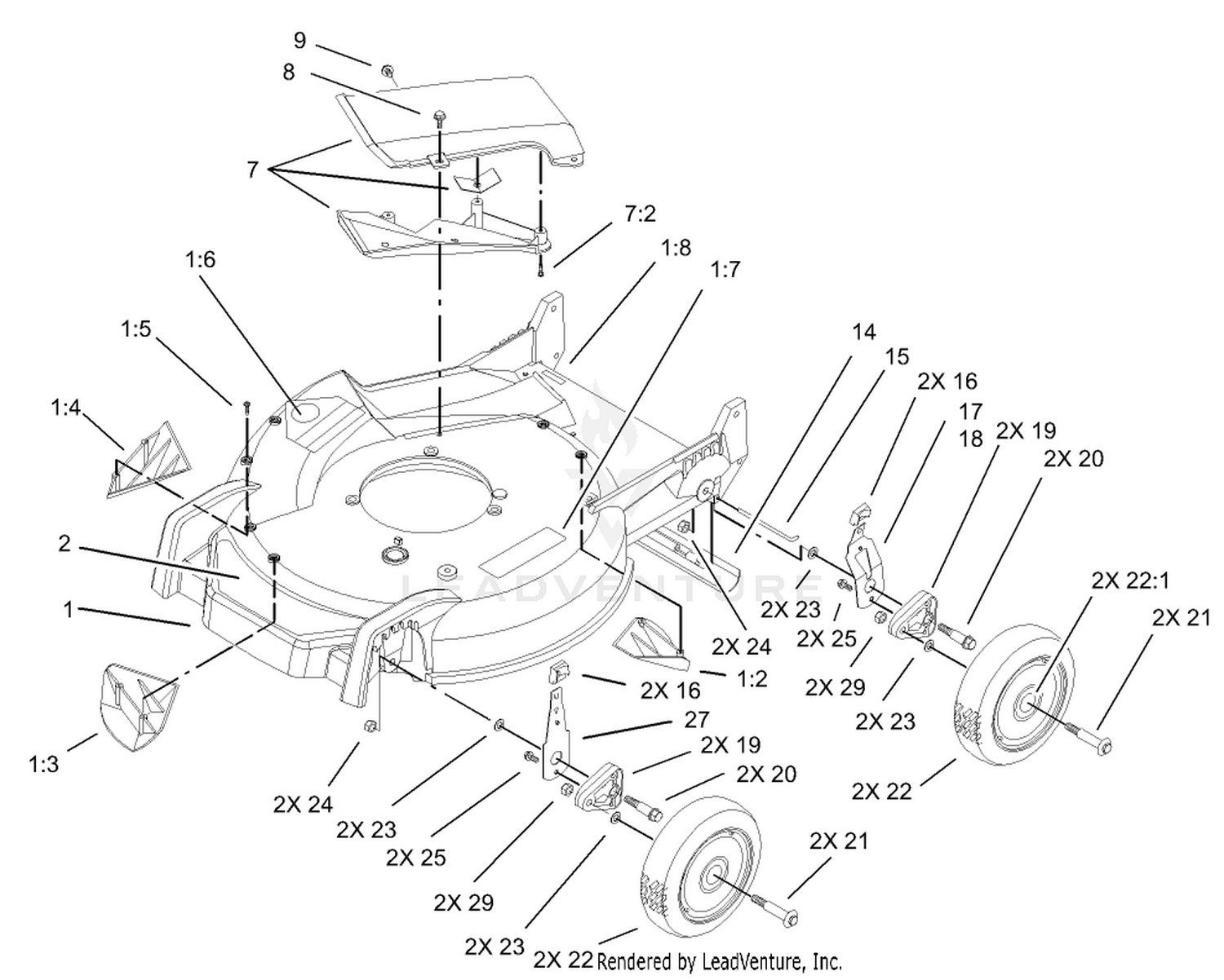 Housing, Handle Bracket and Wheel Assembly
