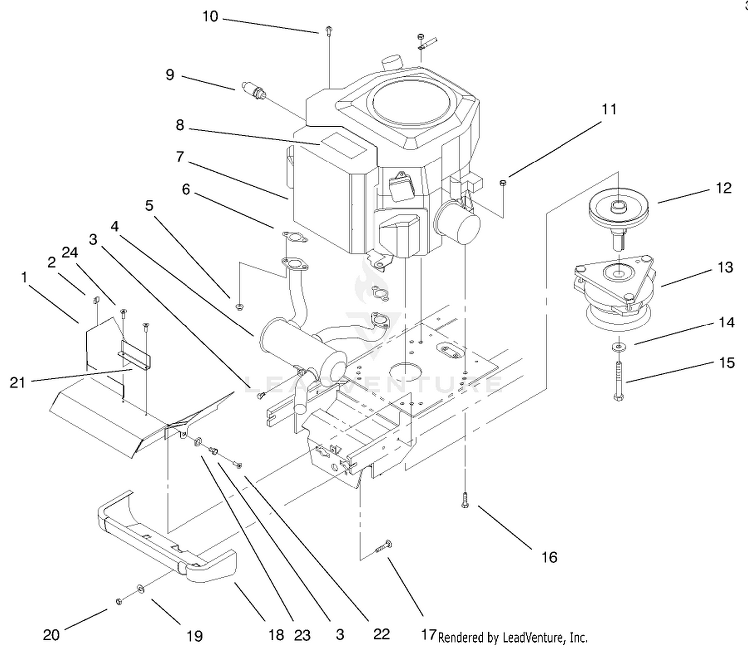 Twin Cyl. Engine, Muffler,  Pto Assembly