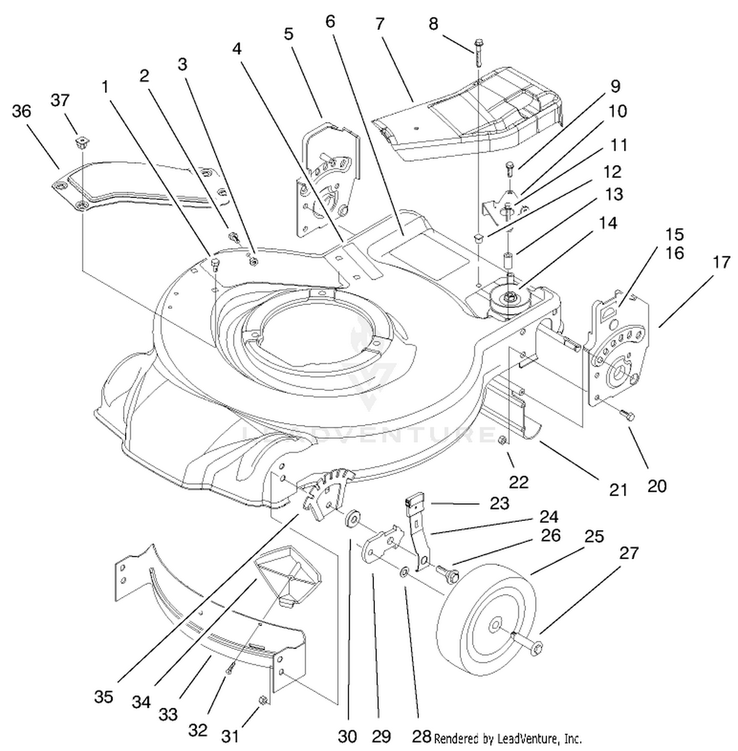 Housing, Handle Brackets  Wheel Assembly