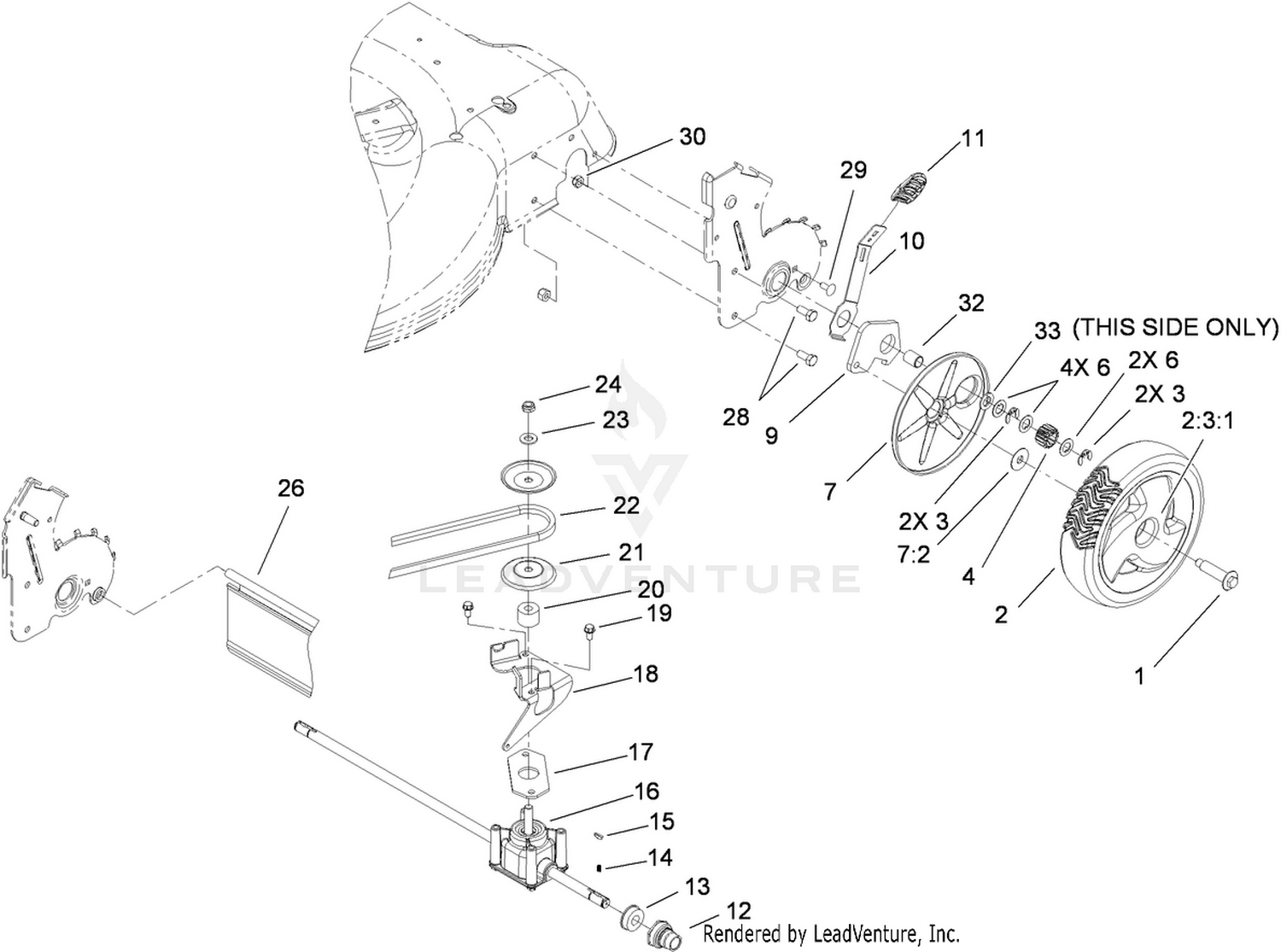 Rear Axle, Wheel and Transmission Assembly
