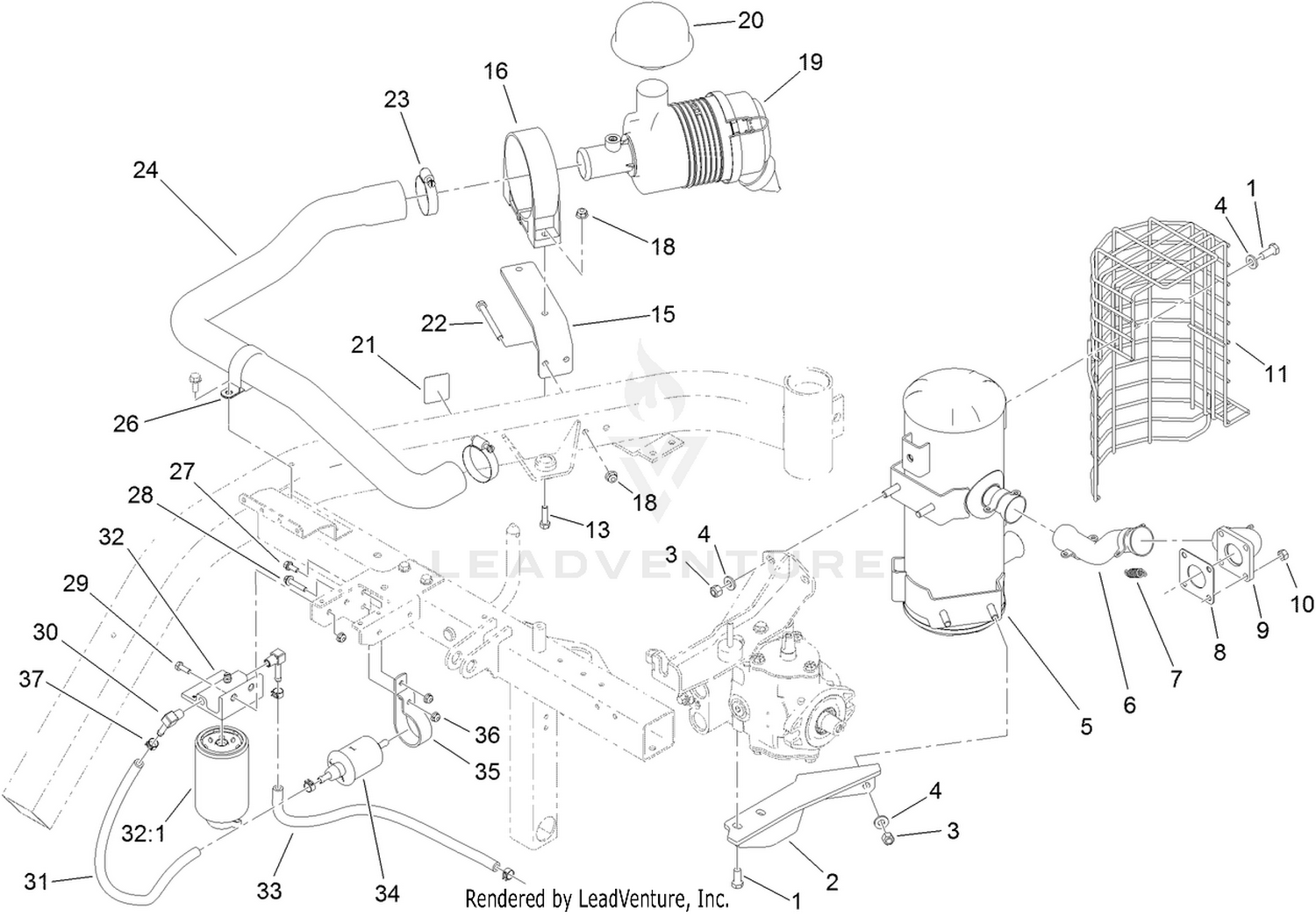 Air Cleaner, Fuel Filter and Exhaust Assembly