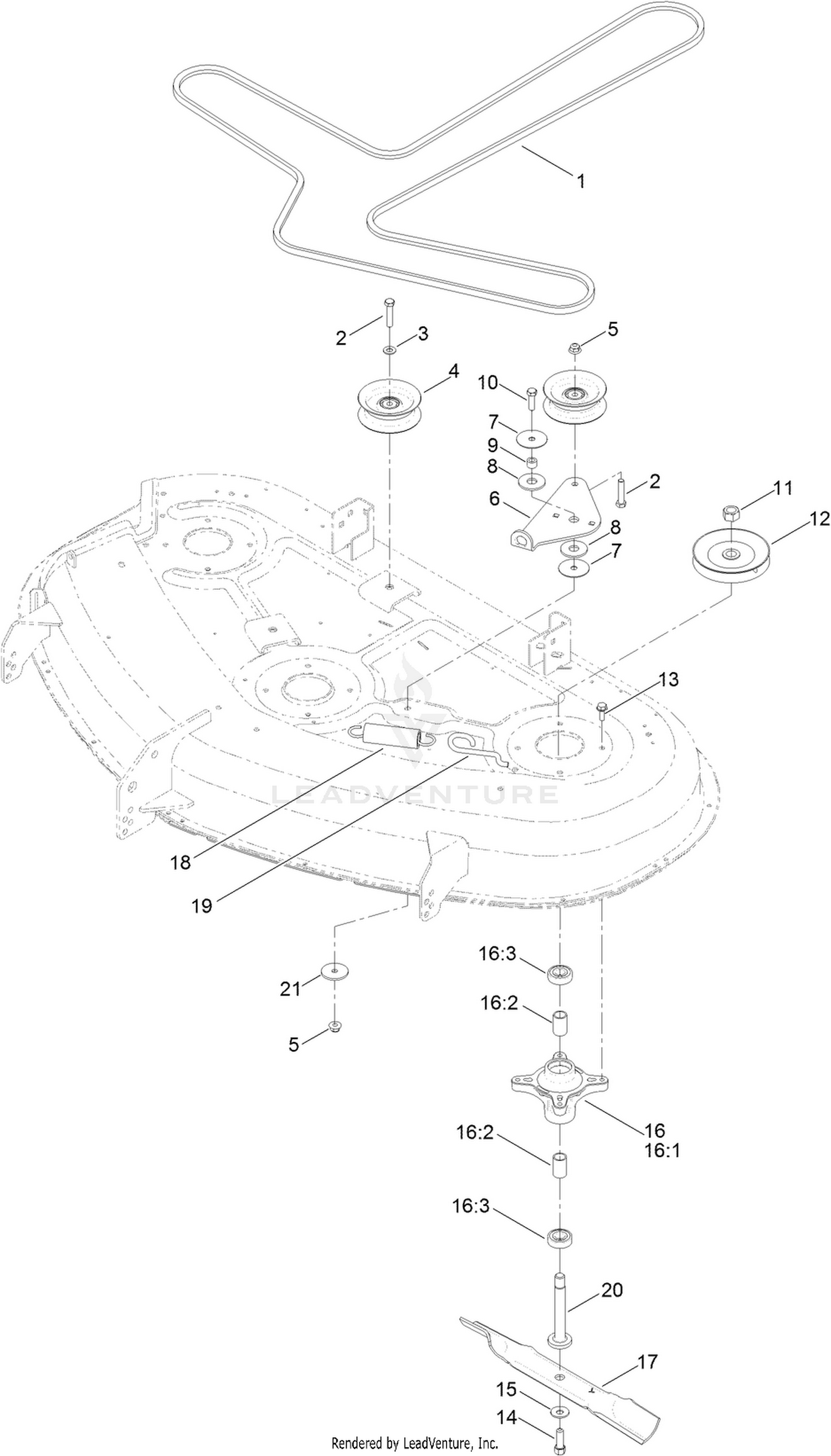 50 Inch Deck, Belt and Blade Assembly