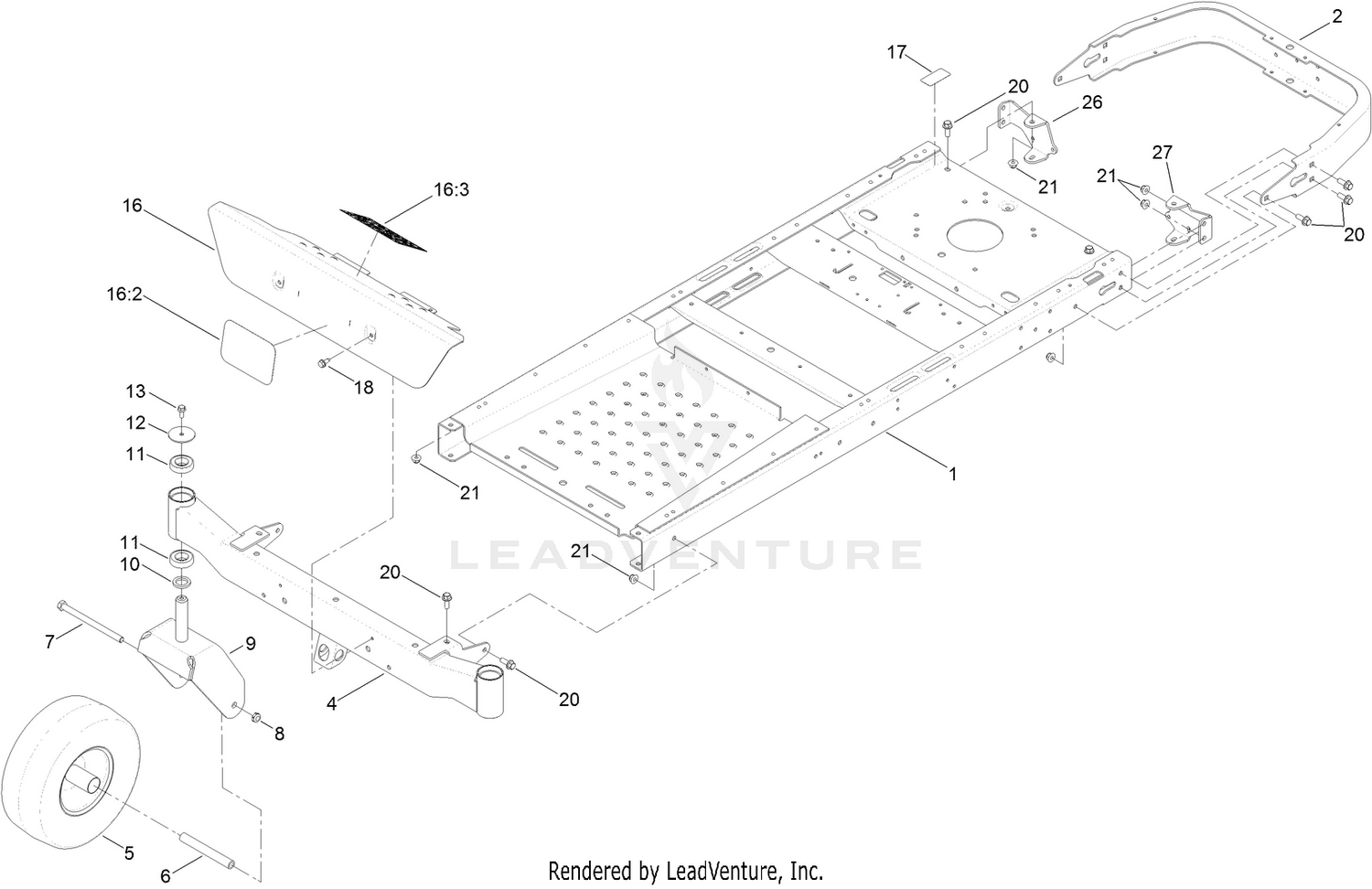 Frame, Front Axle and Caster Wheel Assembly