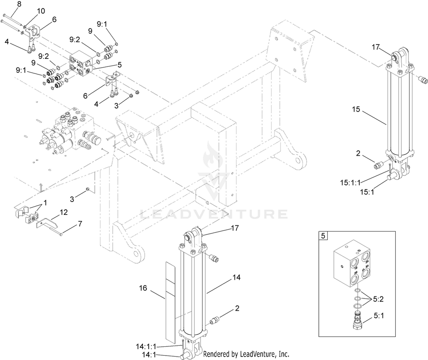 Hydraulic Cylinder and Manifold Block Assembly