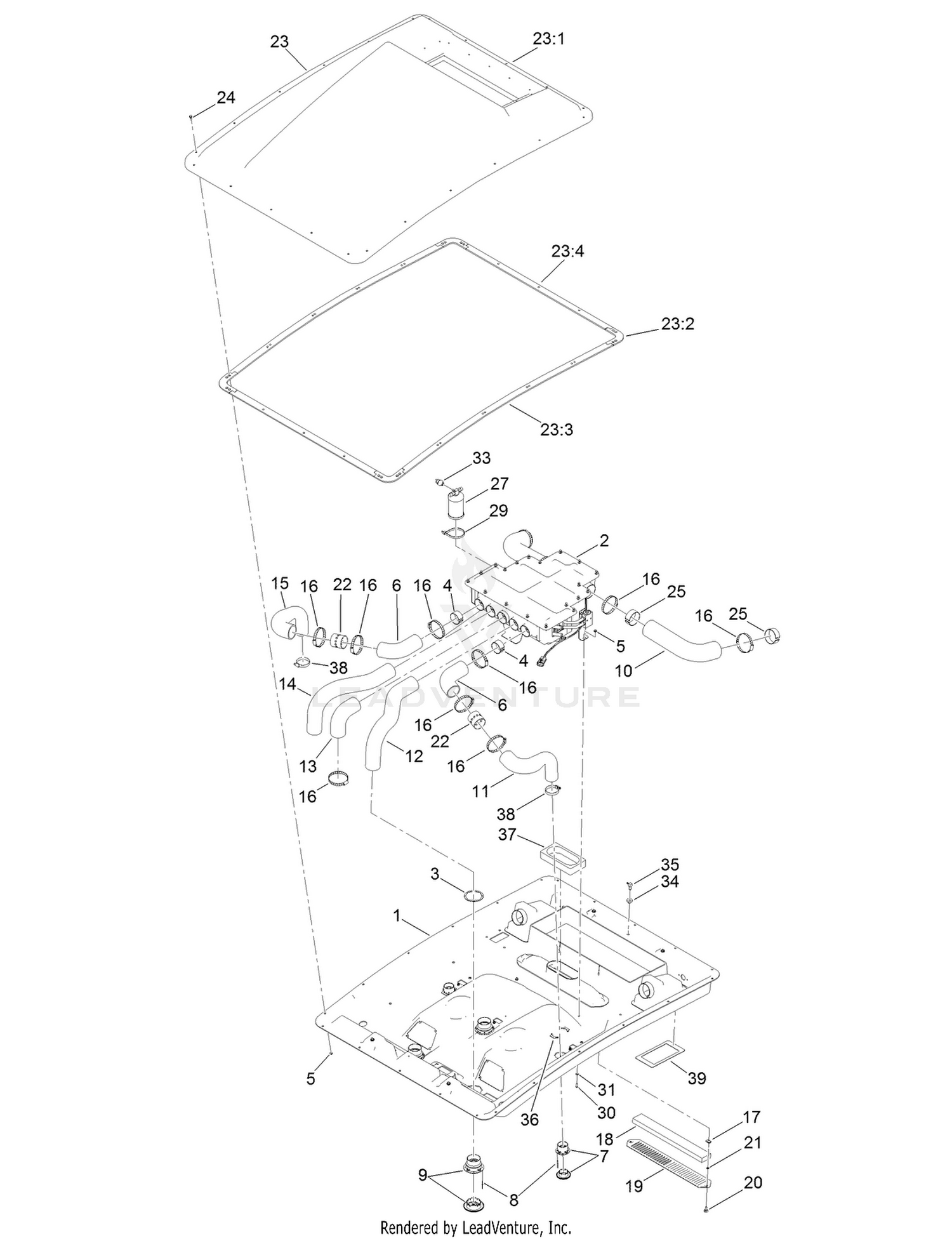 Mixing Box and Vent Hose Assembly  For Cab Model Only