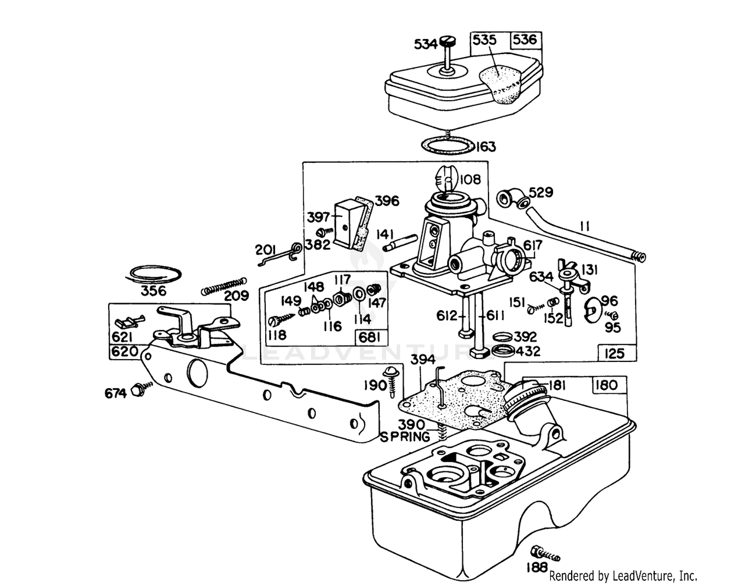 Carburetor Assembly Model 390065 For 21" Hand Propelled Model 16113 For 21" Self-Propelled Model 16277