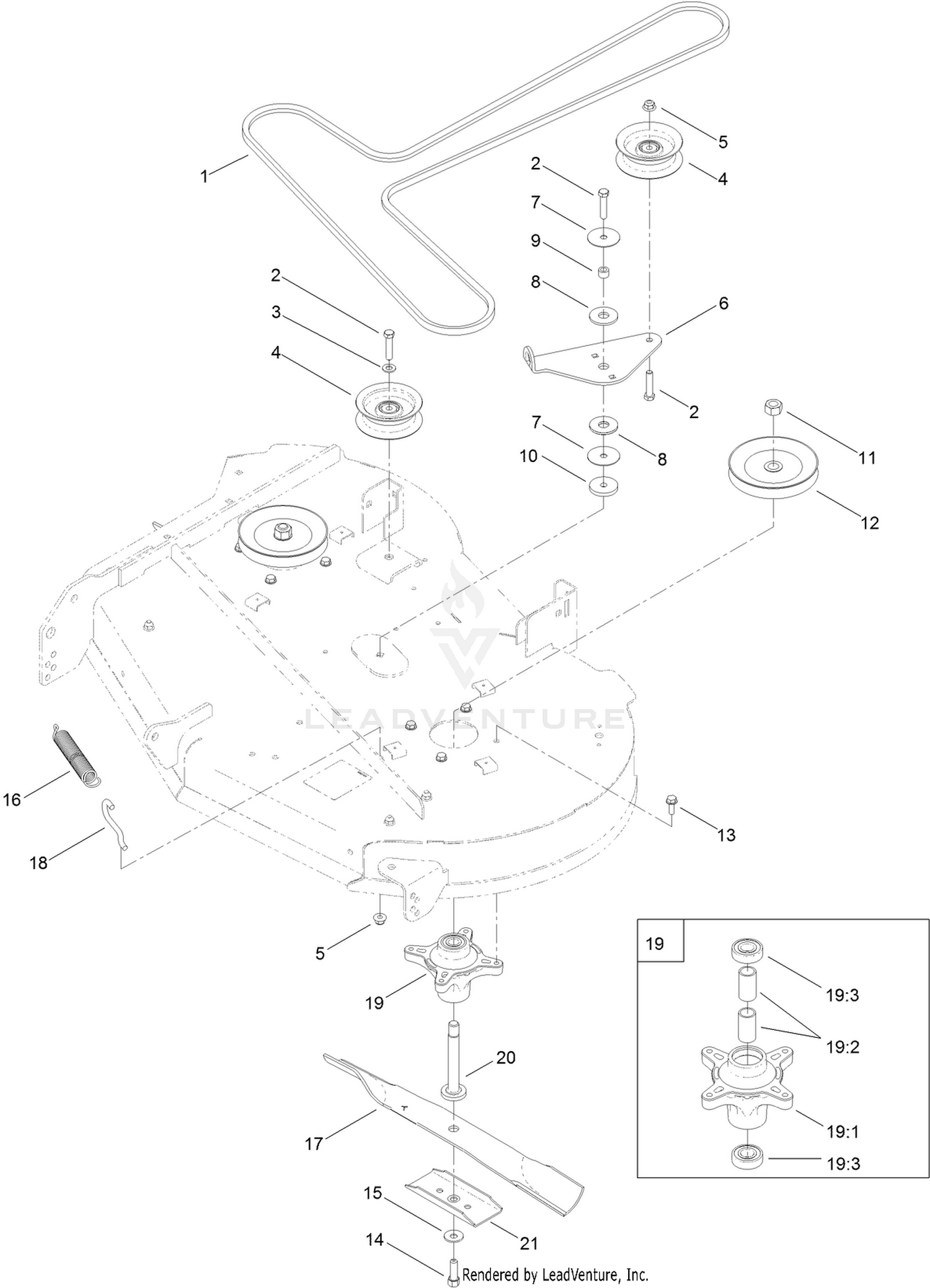 42 Inch Deck, Belt and Blade Assembly