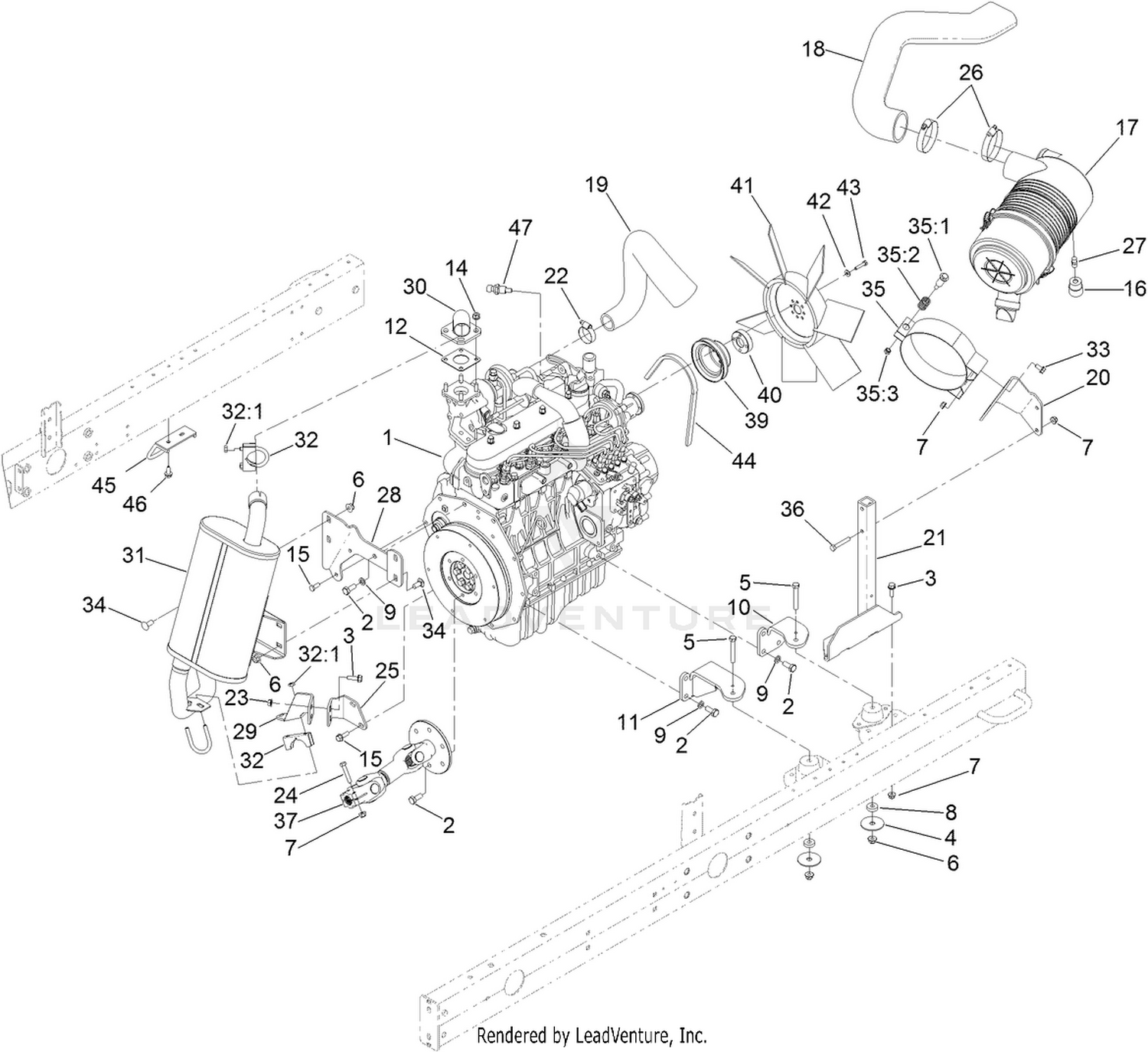 Engine, Muffler and Air Cleaner Assembly
