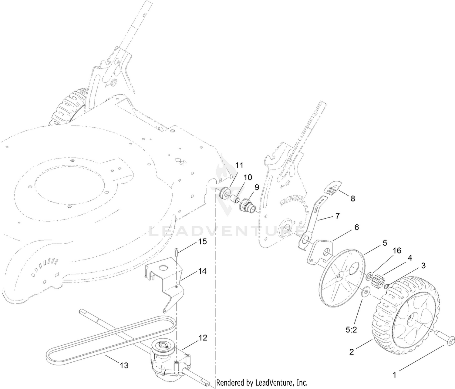 Transmission, Rear Wheel and Height-of-Cut Assembly