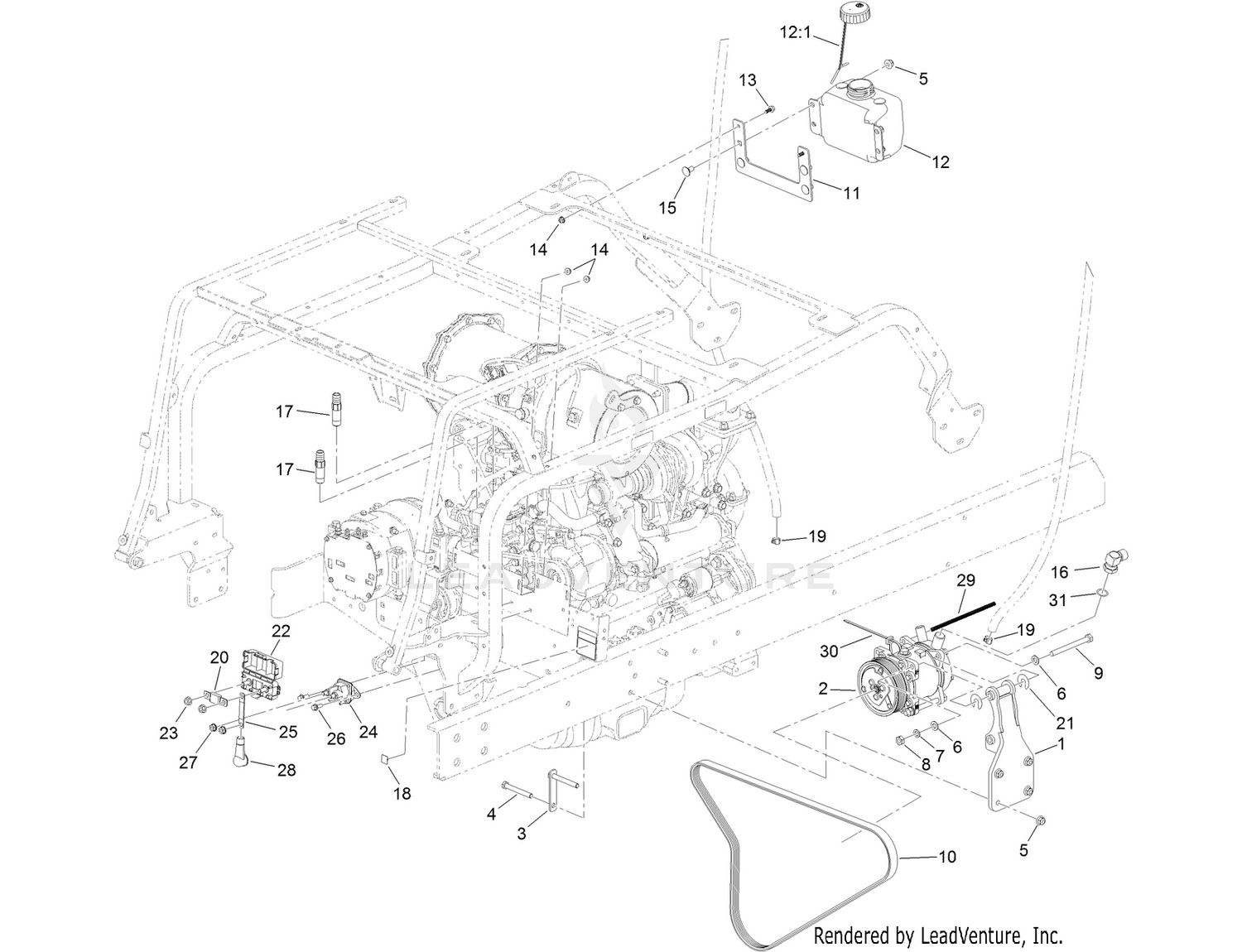 A/C Compressor Mount and Cab Fluids Assembly