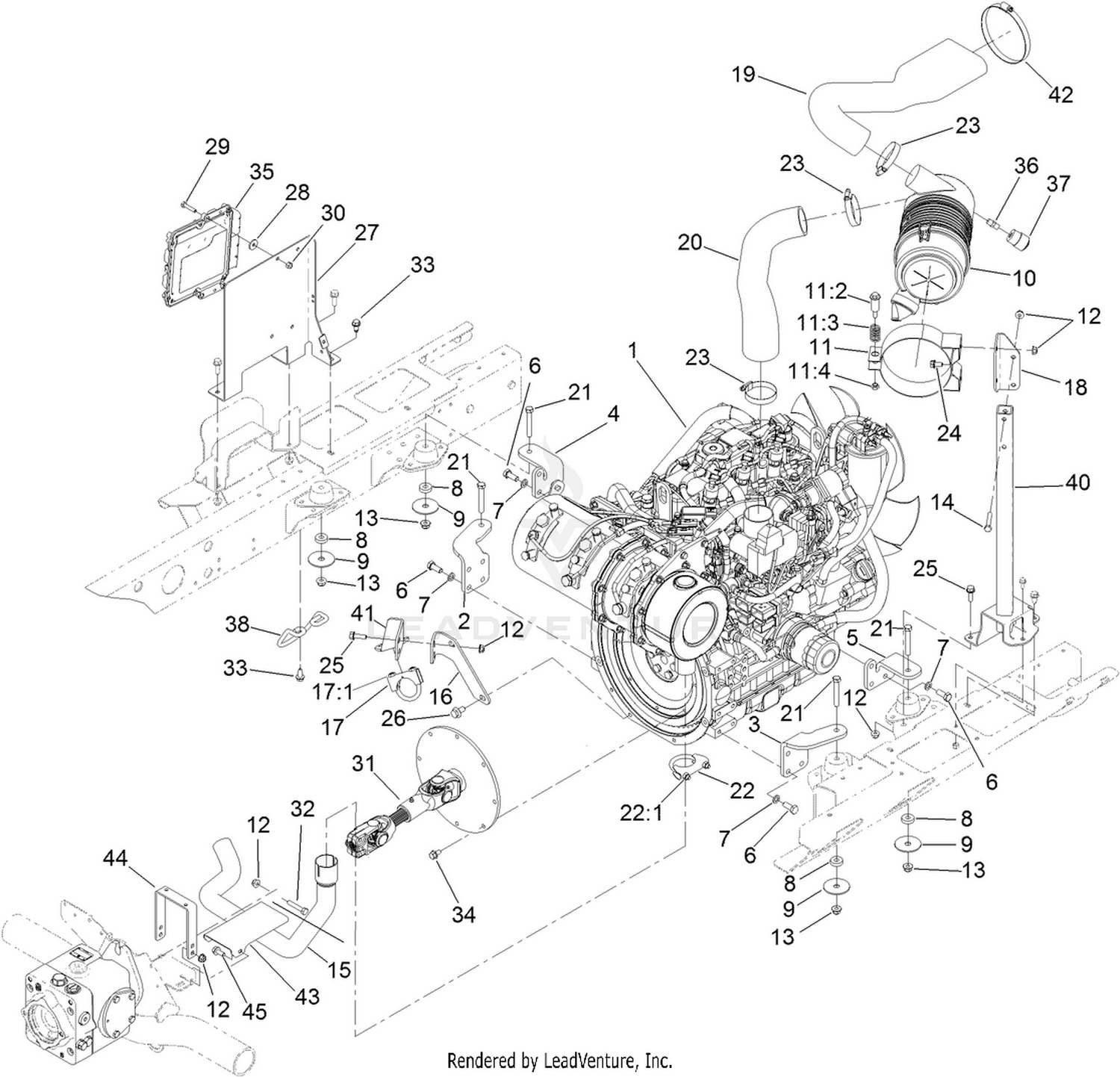 Engine, Air Cleaner and Drive Shaft Assembly