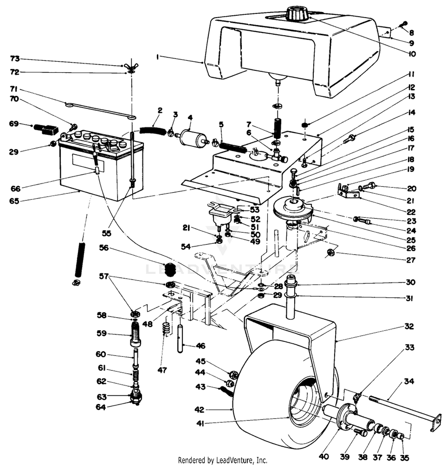 Gas Tank, Battery And Caster Wheel Assembly