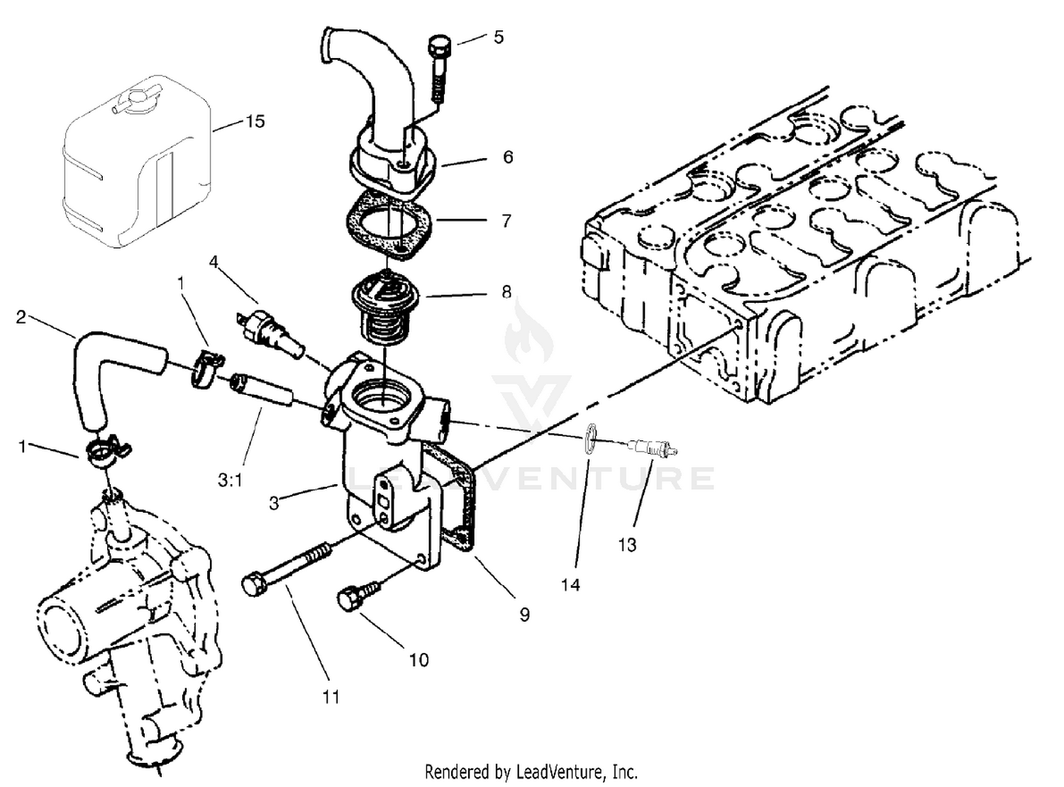 Water Flange and Thermostat Assembly