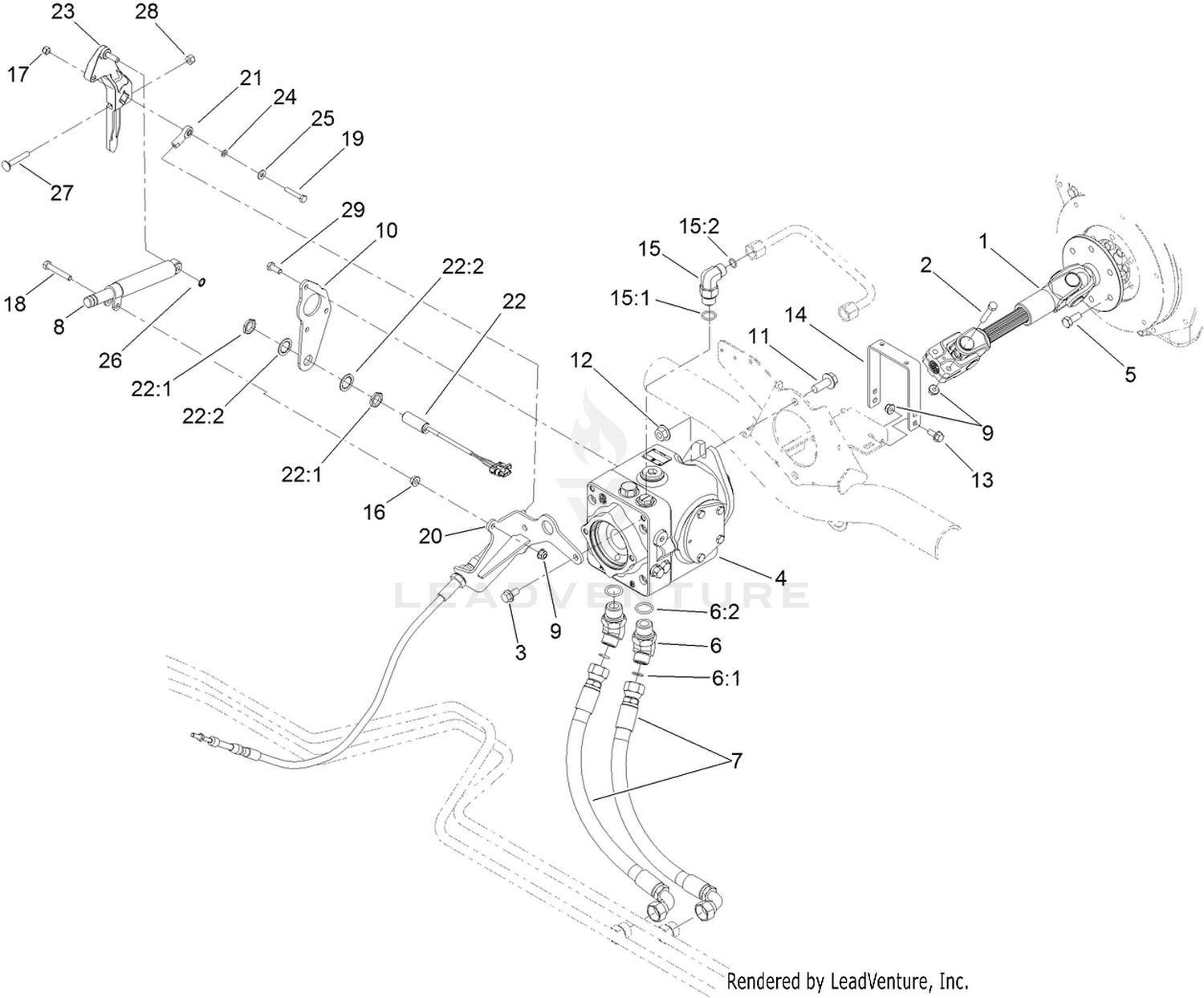 Driveshaft and Variable Pump Hydraulic Fitting Assembly
