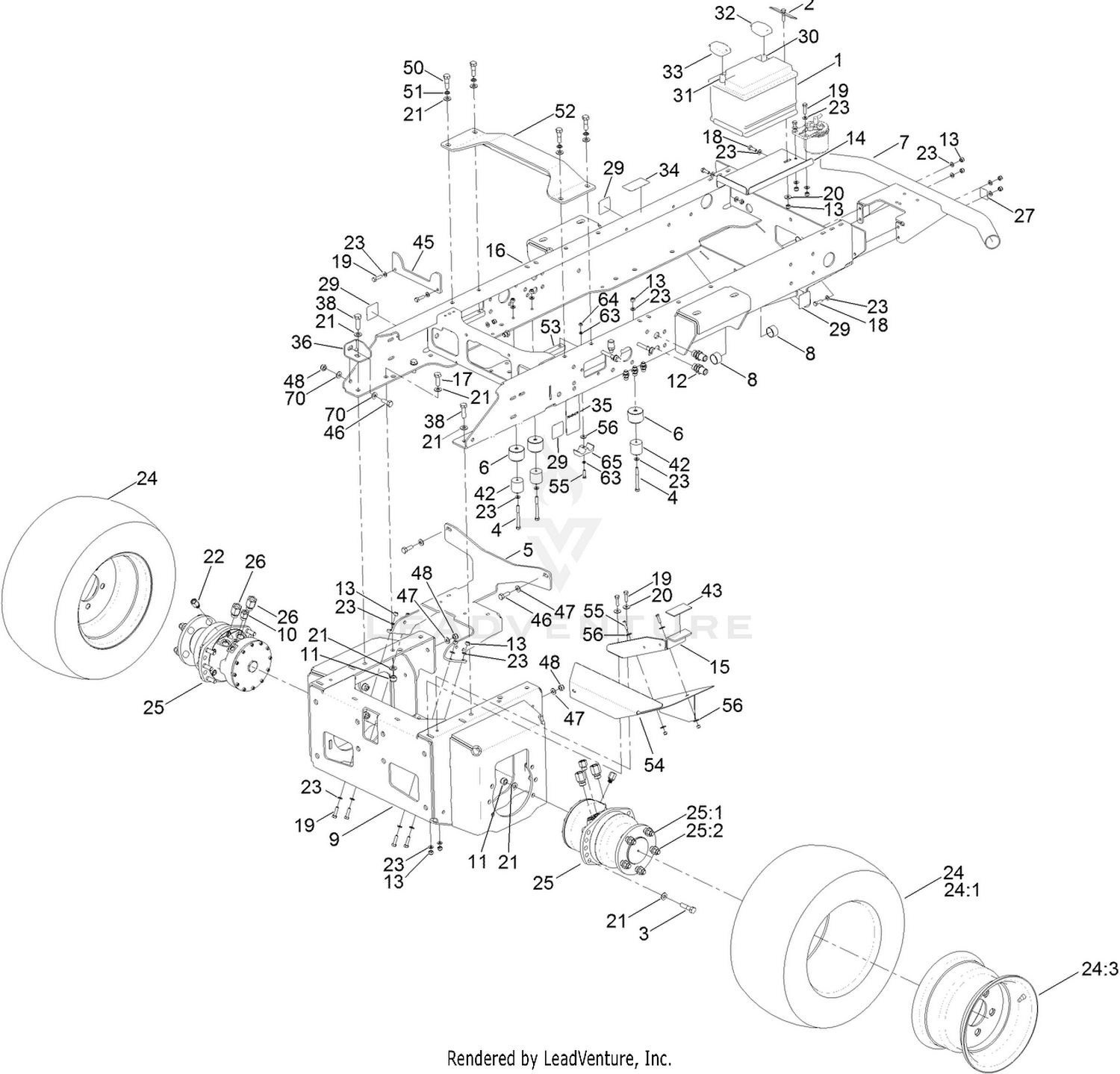 Main Frame, Chassis, Front Wheel  and Battery Assembly