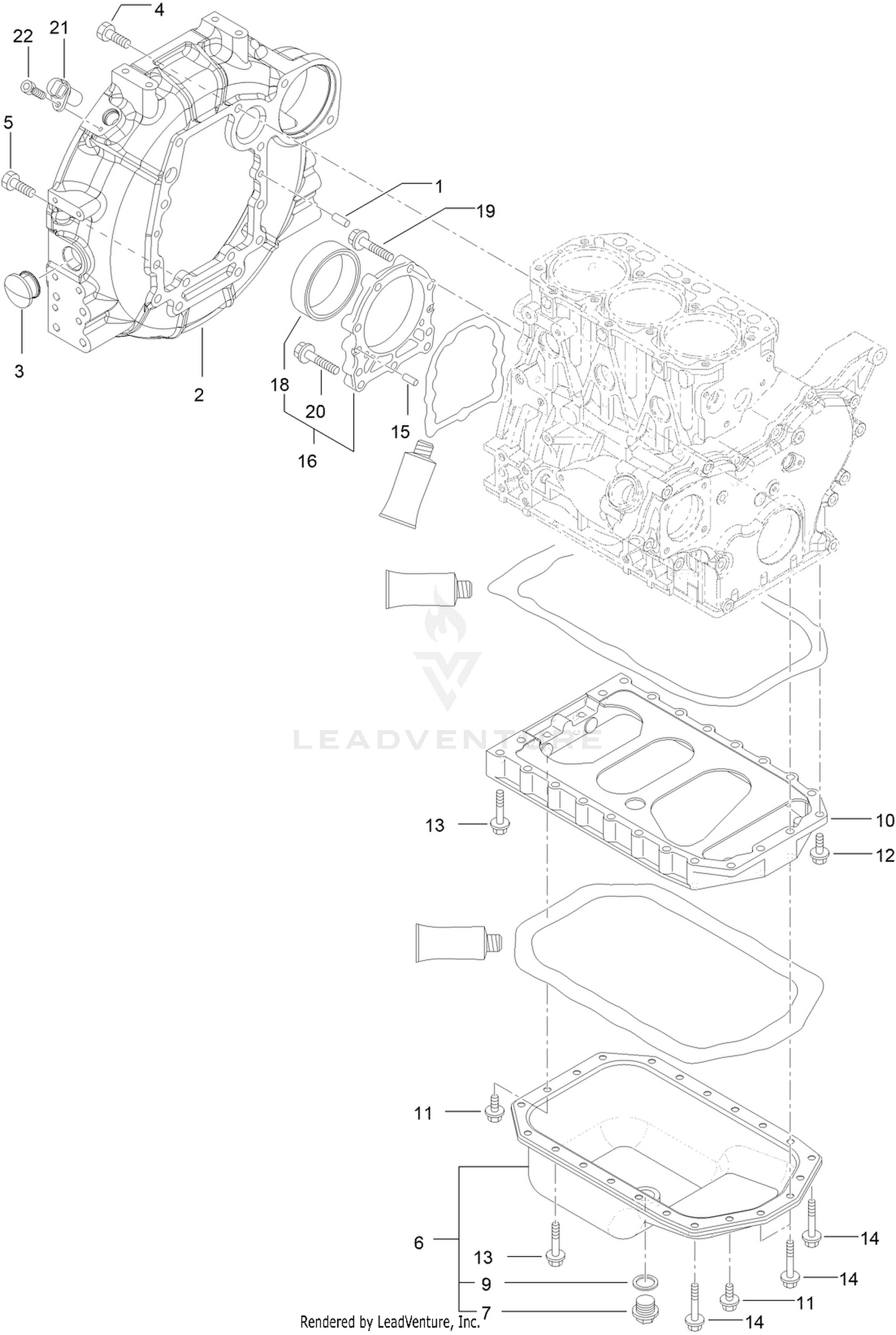 Flywheel Housing and Oil Sump Assembly