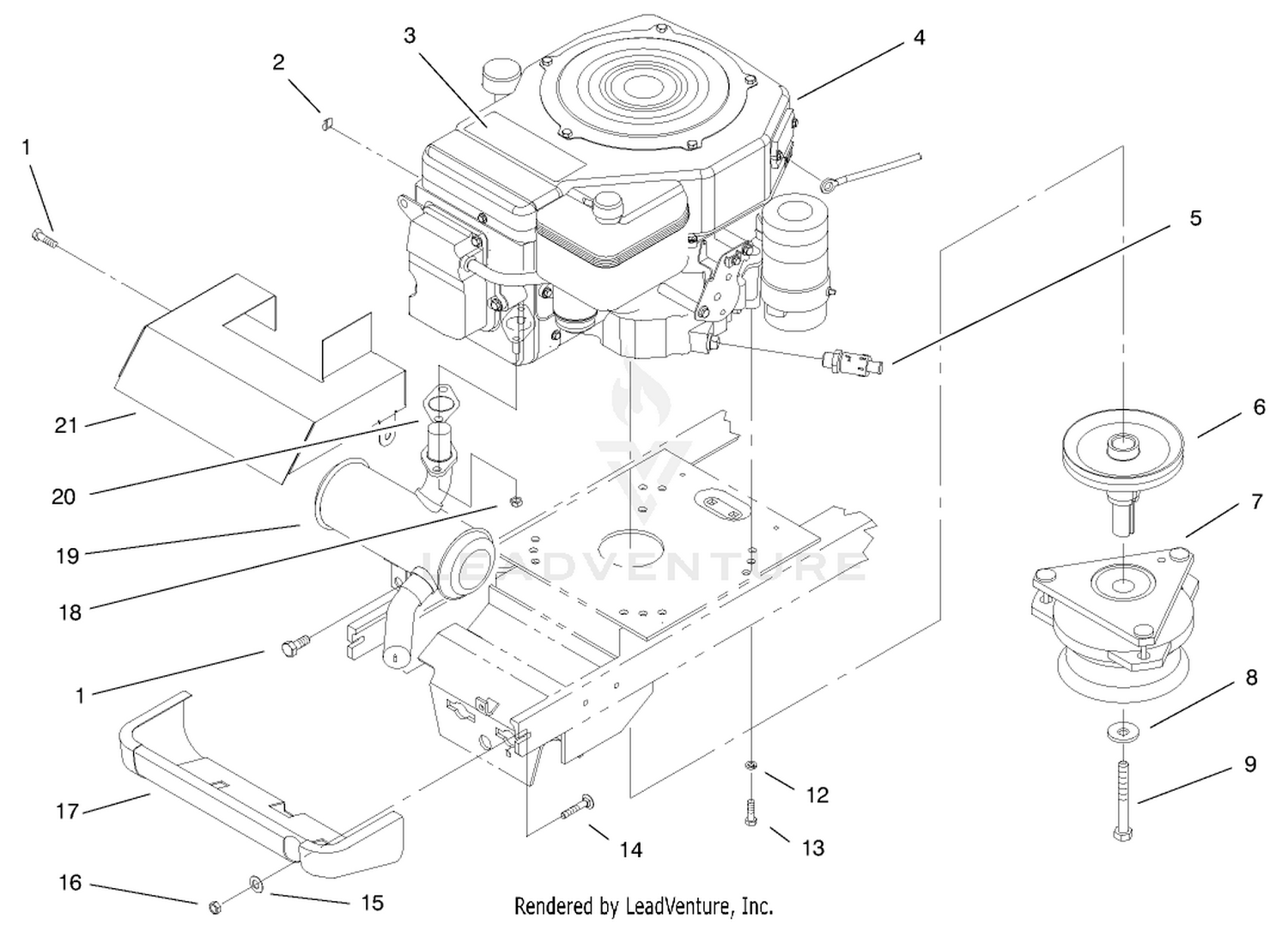 Single Cyl. Engine, Muffler,  Pto Assembly