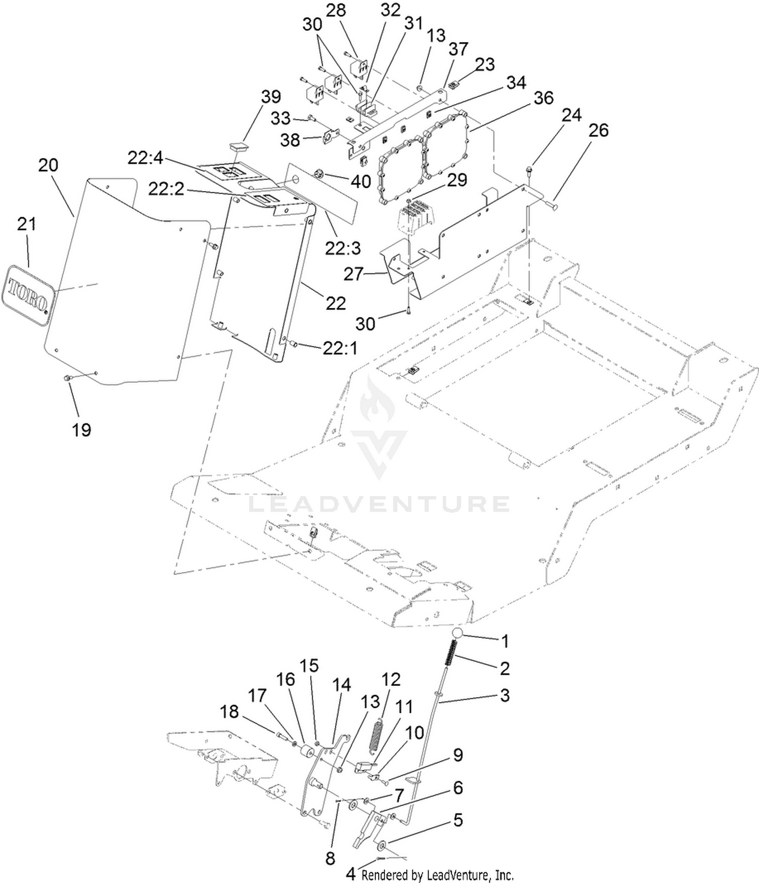 Parking Brake, Steering Tower and Power Center Assembly