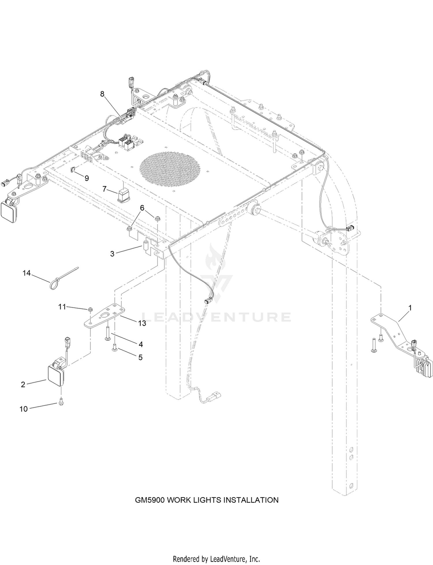 Sunshade Work Light Assembly No. 140-1554  Groundsmaster 5900 Installation