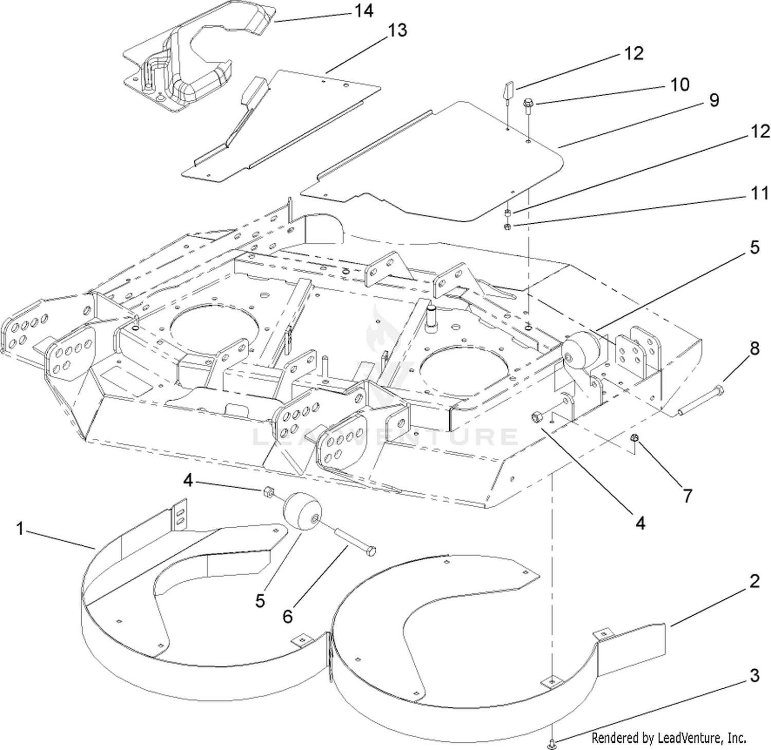 Right Hand Deck  Rear Discharge Chamber and Cover Assembly