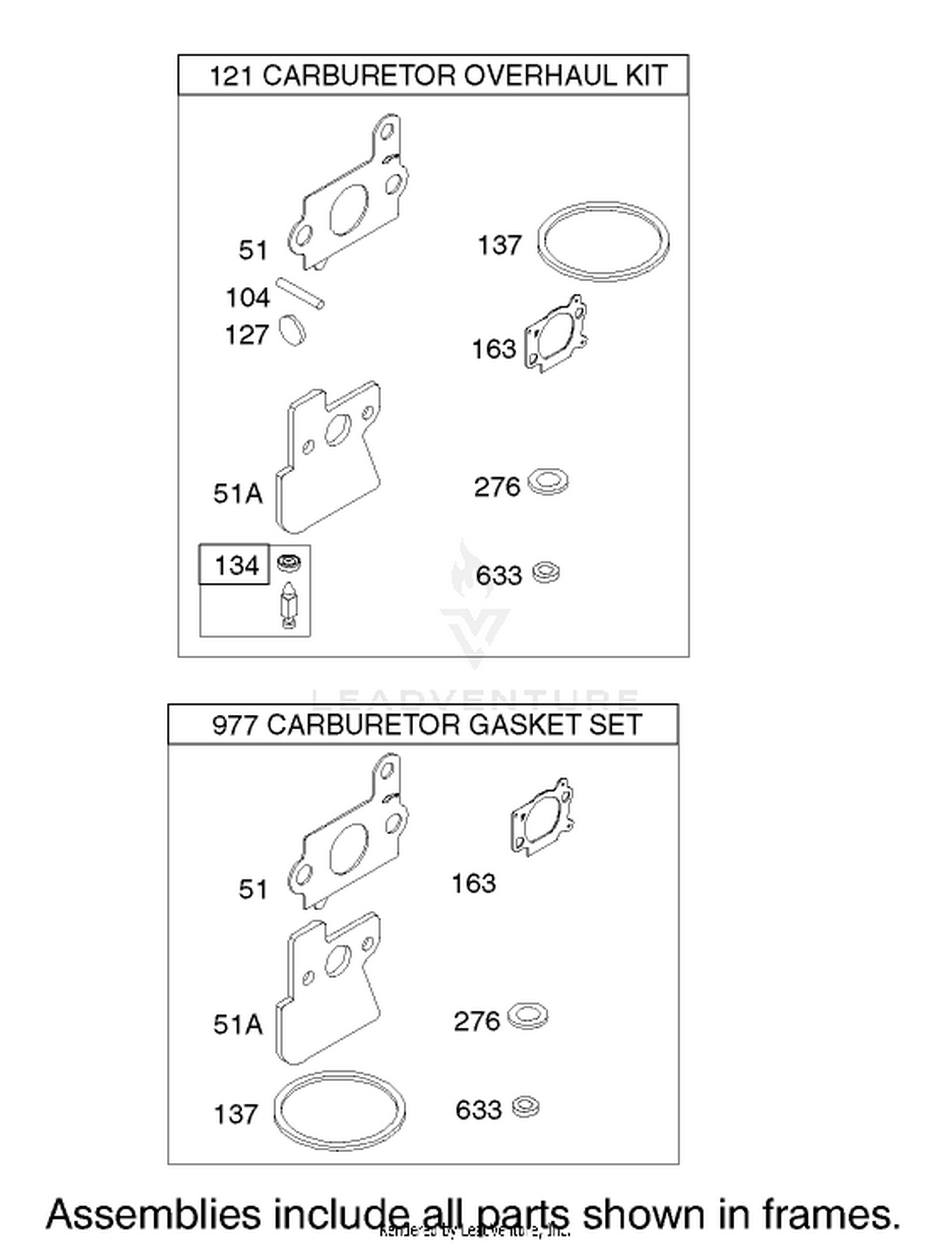 Carburetor Overhaul Kit Assembly Engine Briggs and Stratton Model 122607-0116-E1