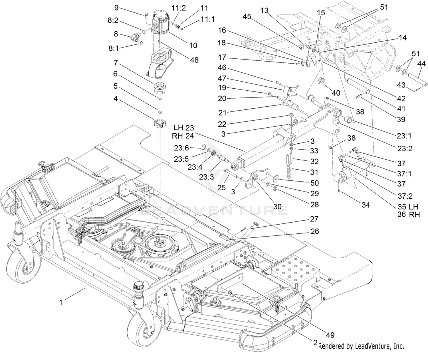 Front Deck Lift Arm and Cylinder Assembly