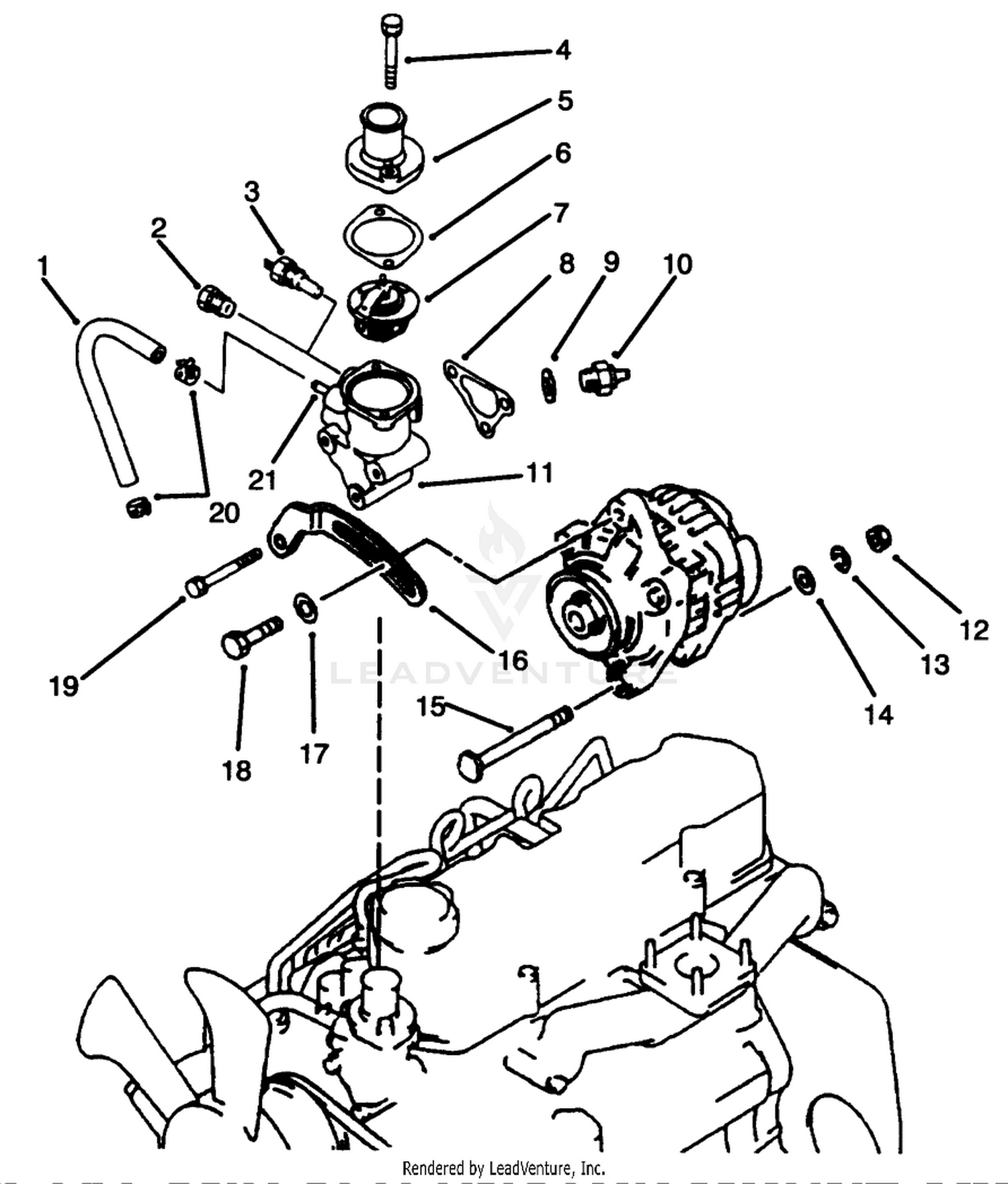Thermostat And Alternator Mount Assembly