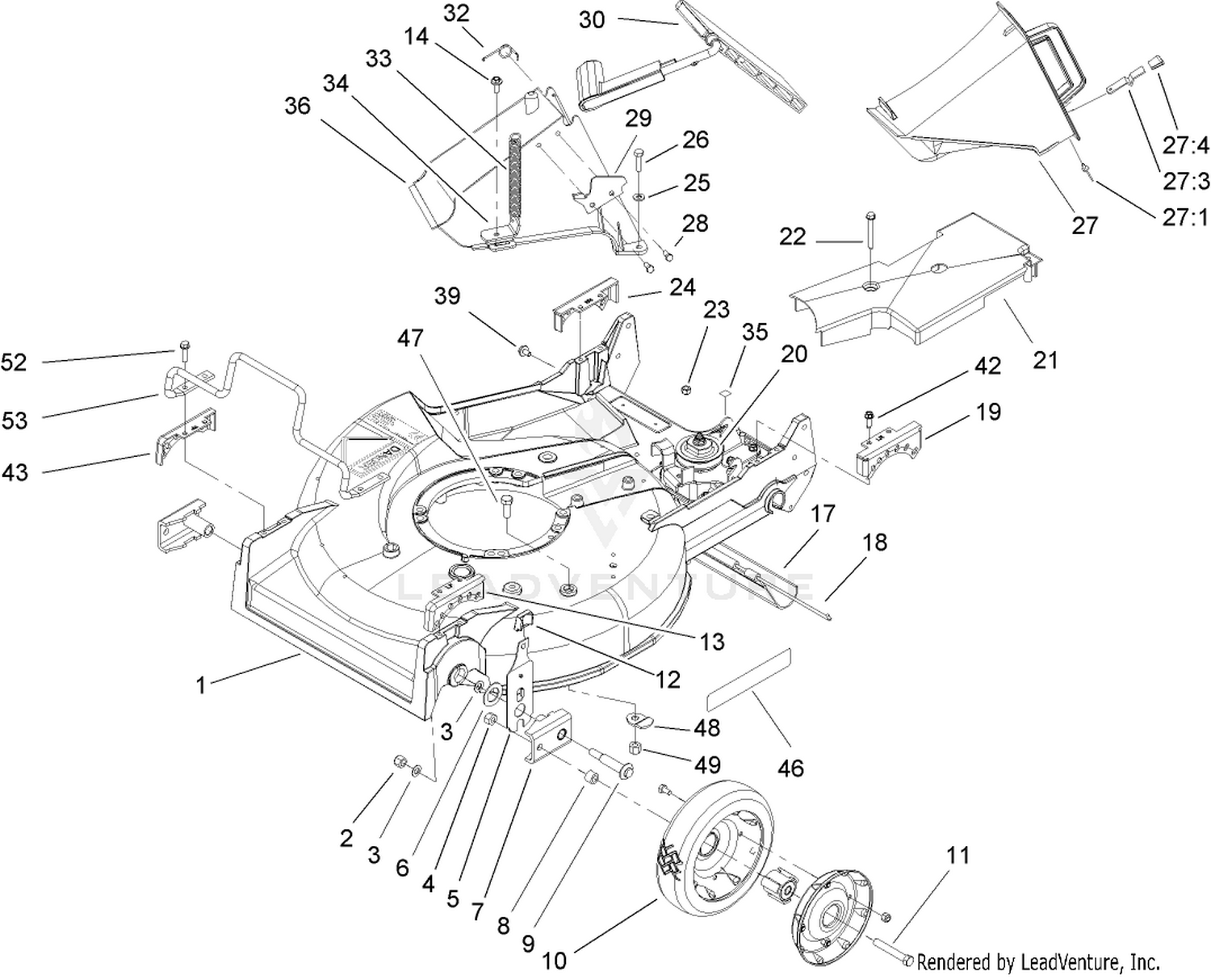 Deck, Chute and Wheel Assembly