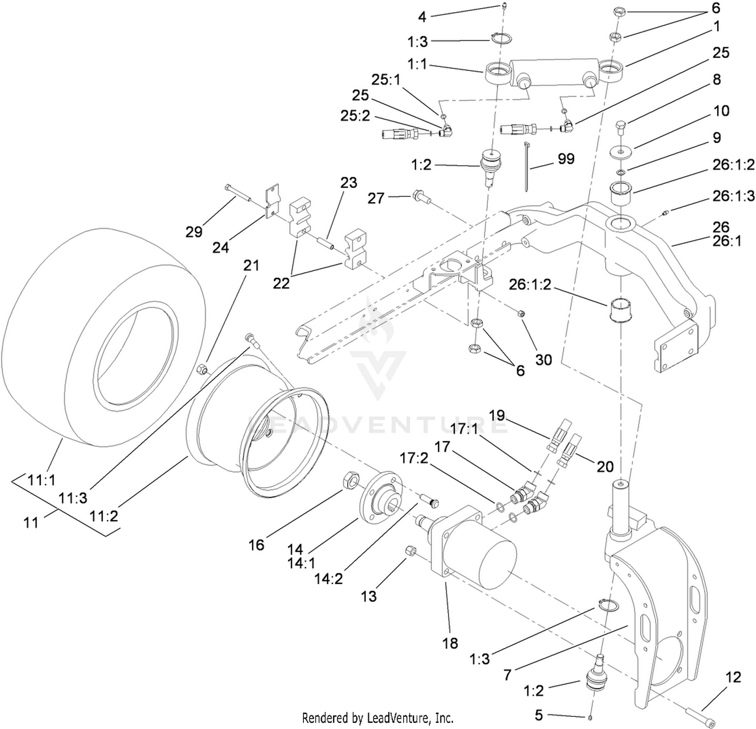 Rear Fork and Tire Assembly